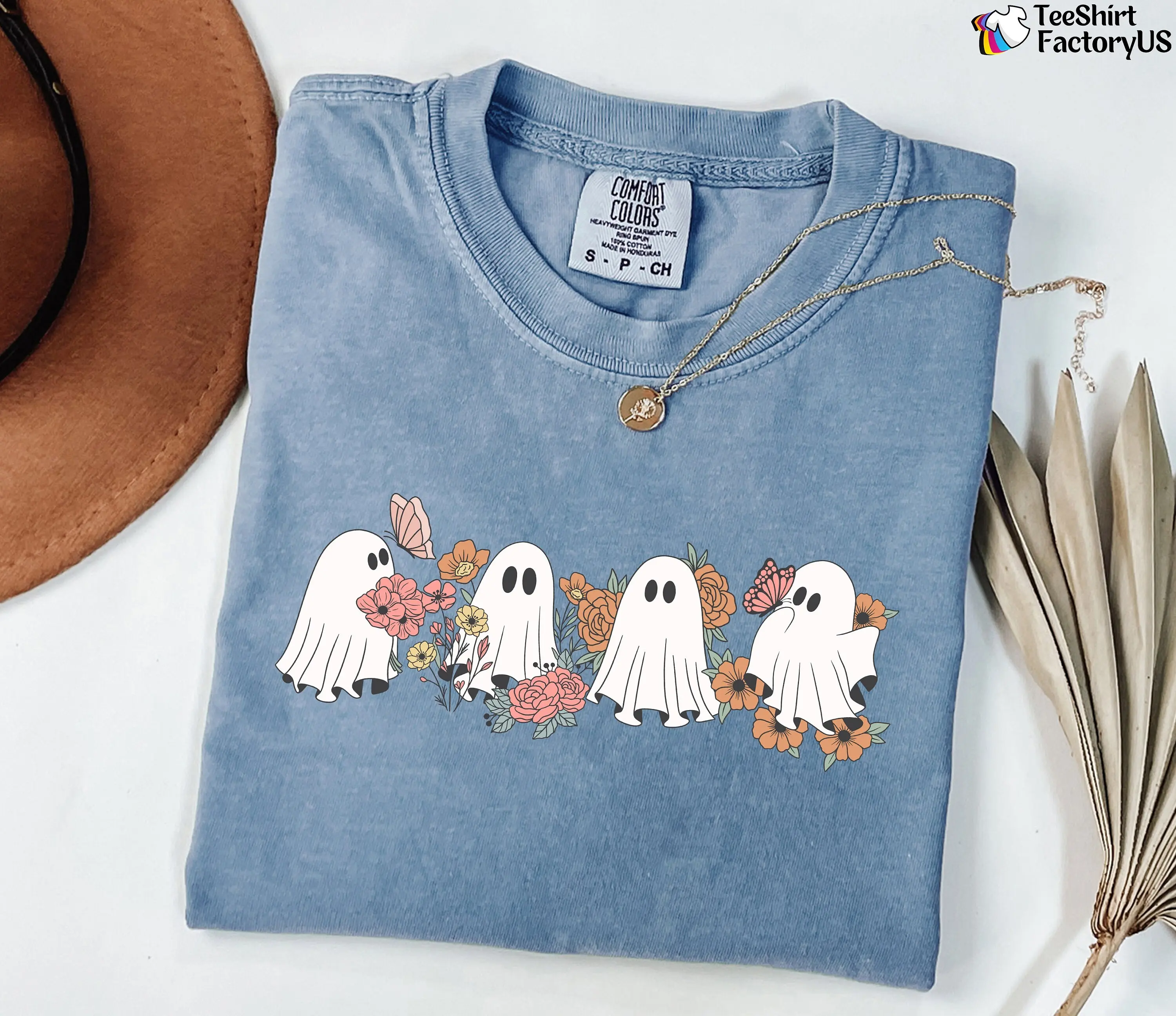 Comfort Colors Cute Ghost Sweatshirt, Floral Halloween Graphic Crewneck, Spooky Season Fall Gift for Women - photo 5