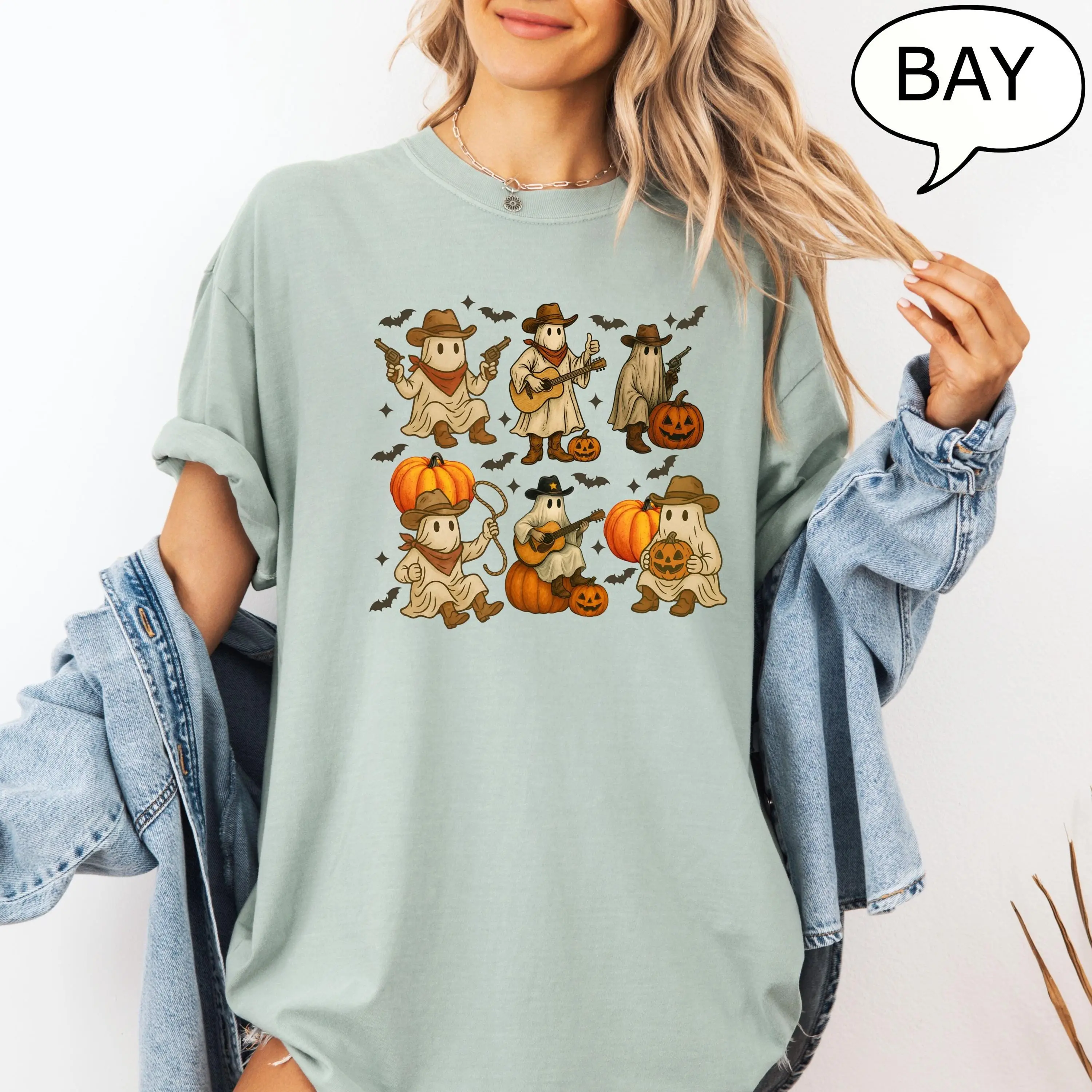 Comfort Colors Cute Ghost T-Shirt, Western Country Halloween Tee, Spooky Fall Graphic Gift - photo 2