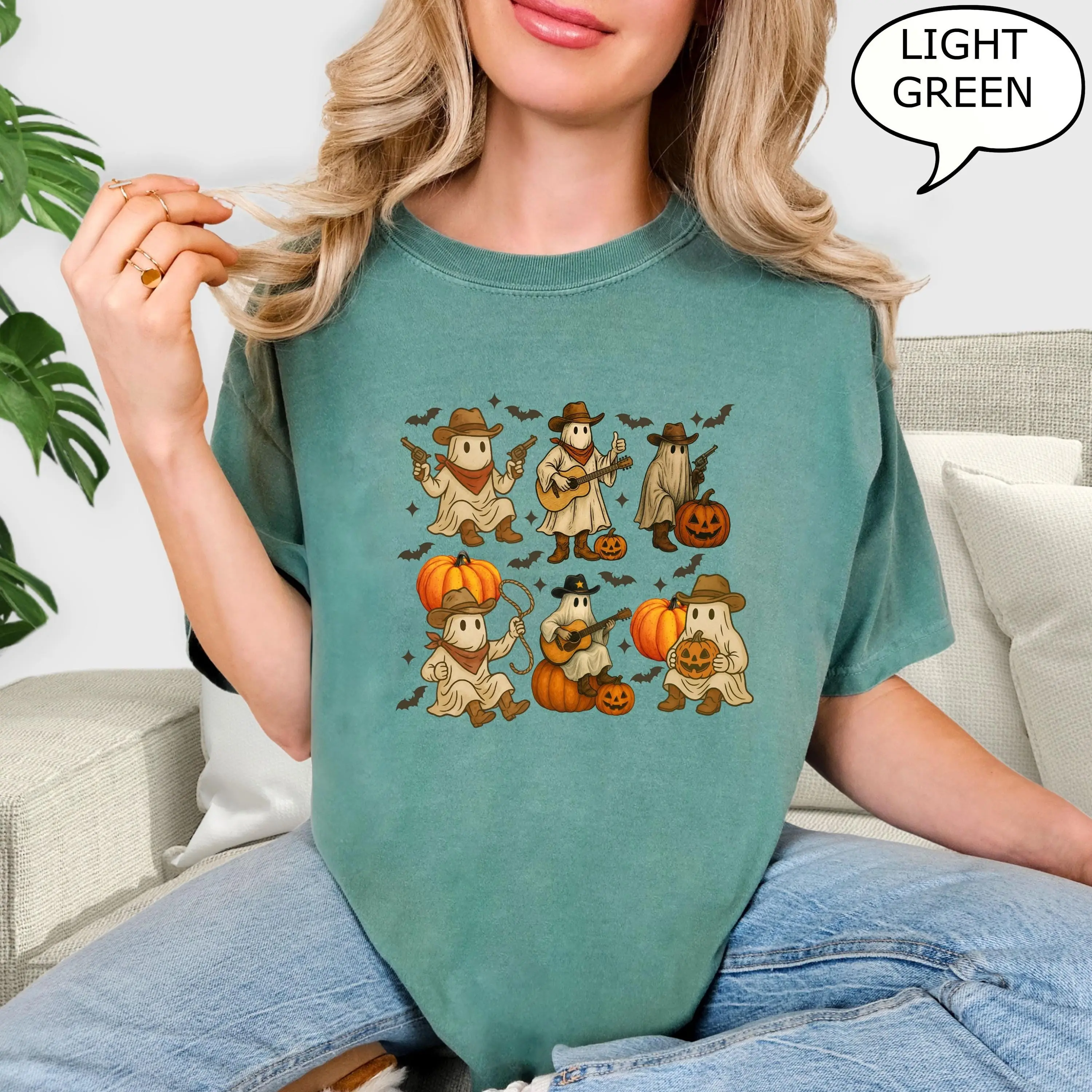 Comfort Colors Cute Ghost T-Shirt, Western Country Halloween Tee, Spooky Fall Graphic Gift - photo 4