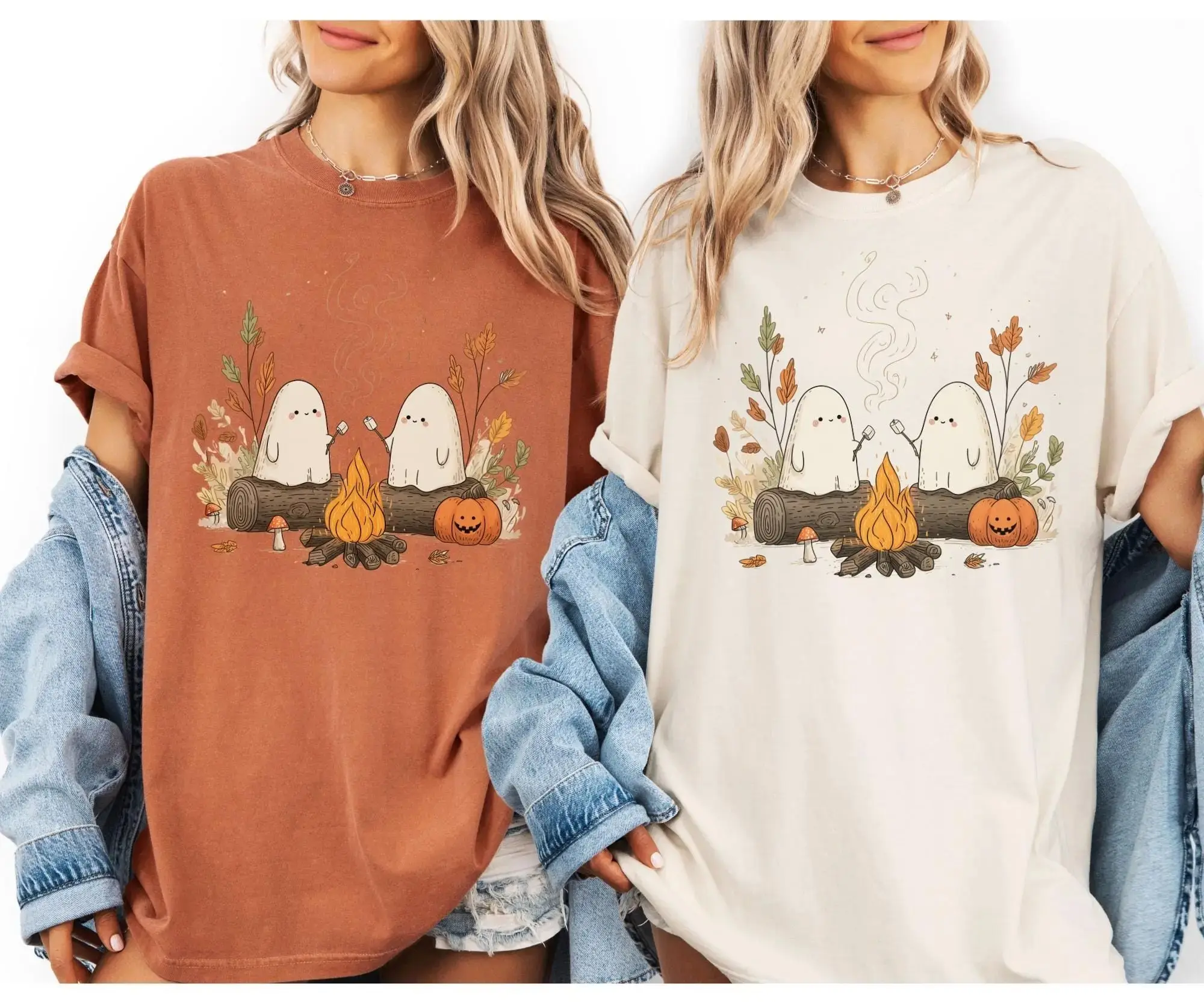 Comfort Colors Cute Ghost Camping Shirt, Retro Halloween Spooky Season Fall Outdoors Tee for Women - photo 4