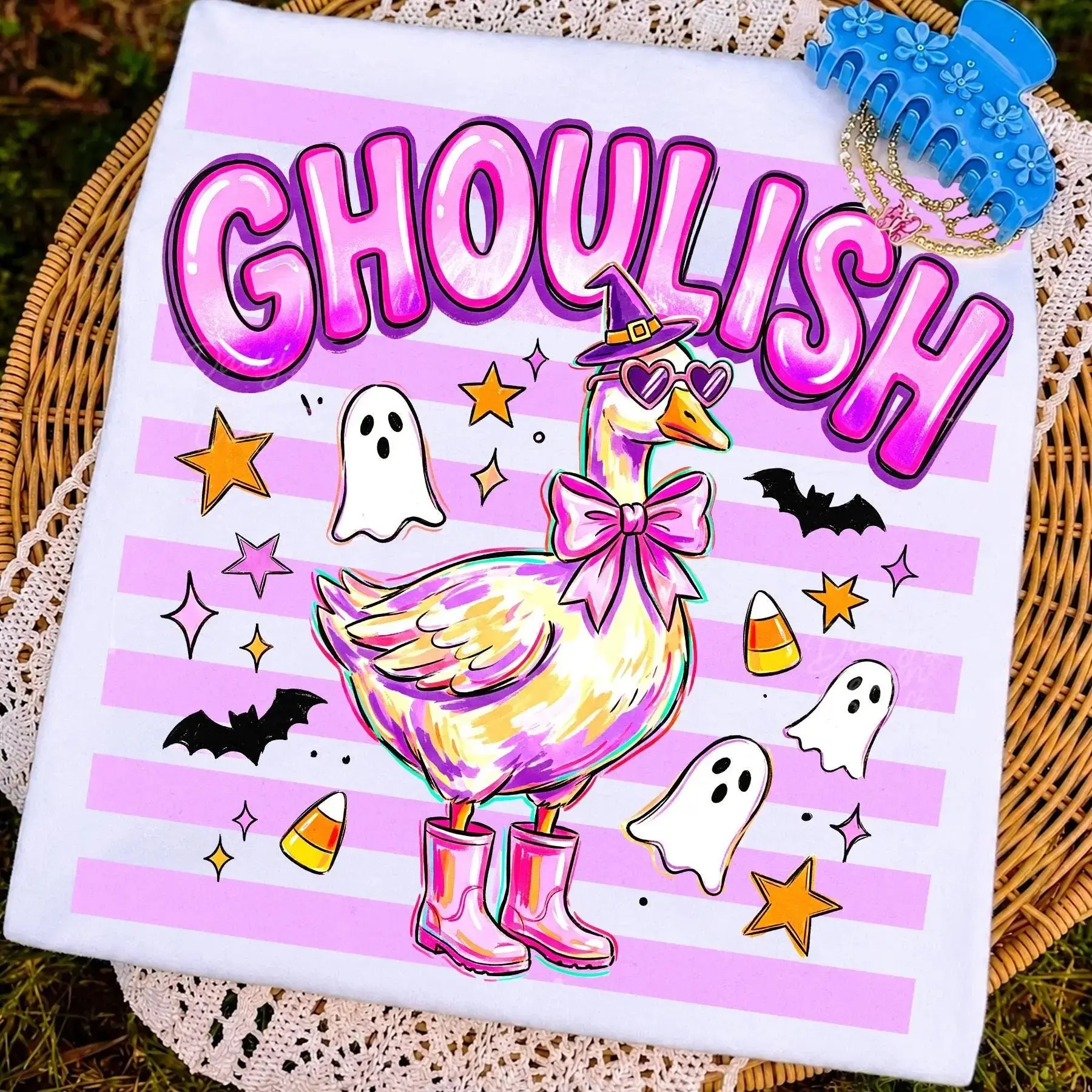 Comfort Colors Cute Goose Halloween Shirt, Womens Ghoulish Preppy Tee, Girly Spooky Season Cottagecore Fall Graphic Top - photo 2