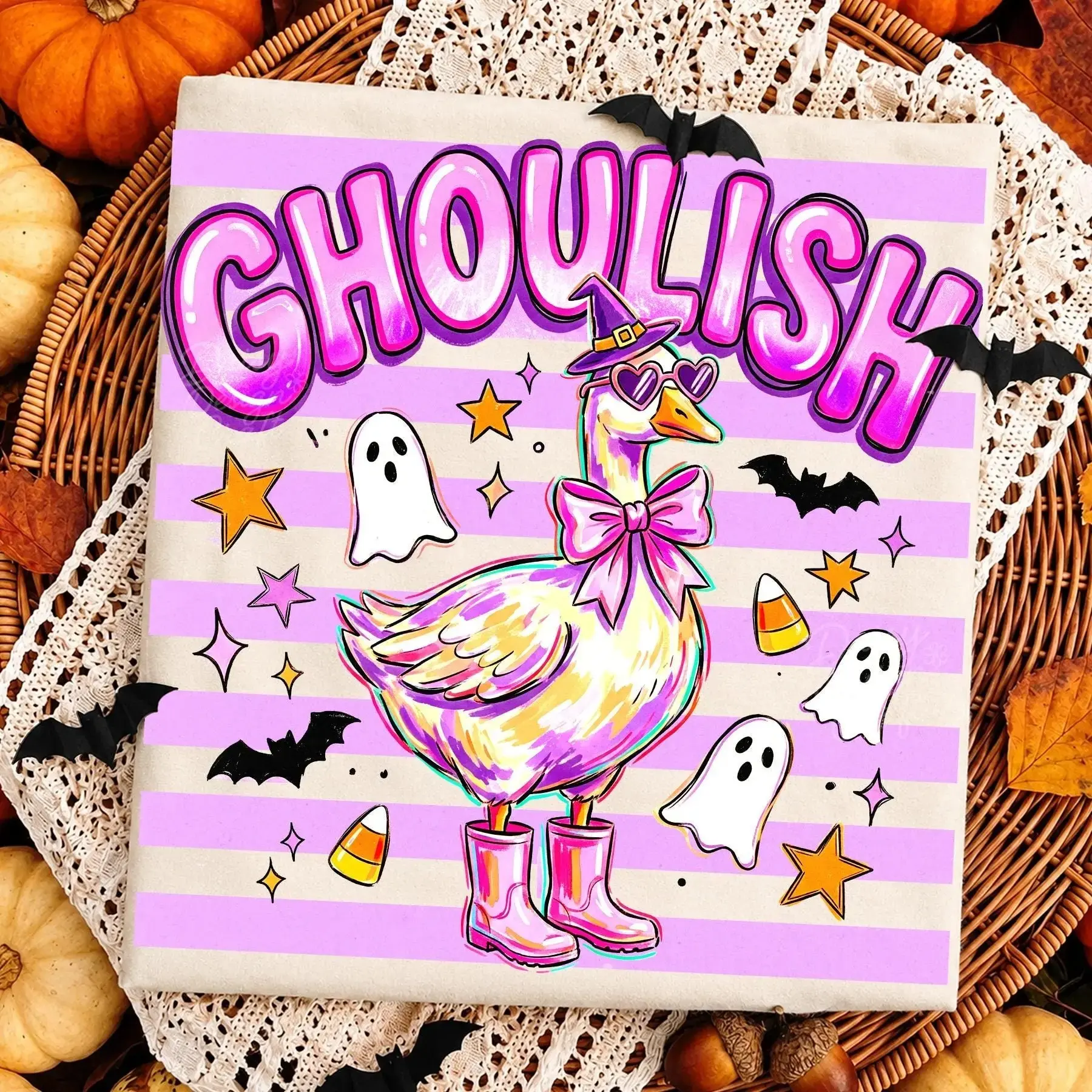 Comfort Colors Cute Goose Halloween Shirt, Womens Ghoulish Preppy Tee, Girly Spooky Season Cottagecore Fall Graphic Top - photo 3