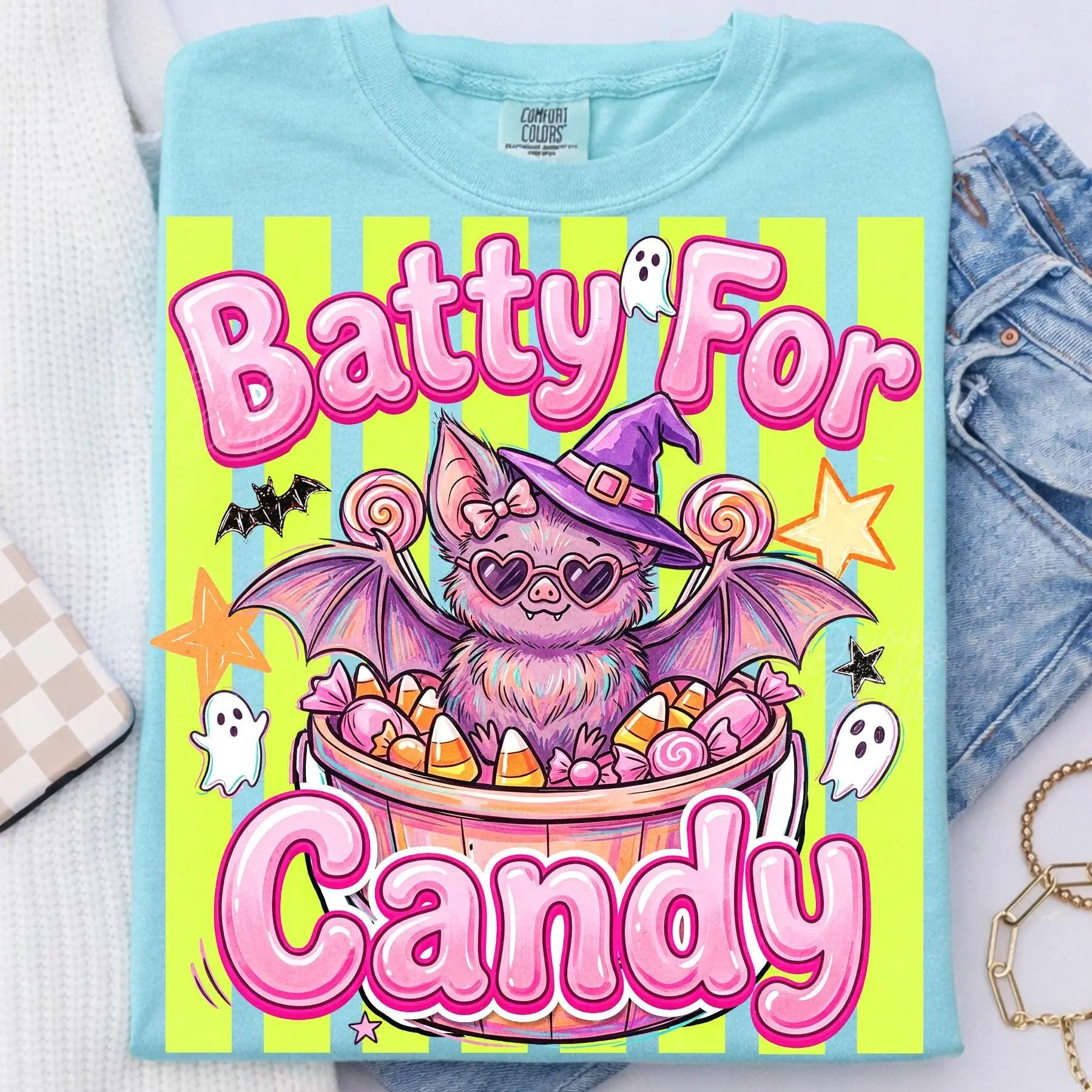 Comfort Colors Batty For Candy Shirt, Cute Coquette Summerween Ghost Spooky Season Trendy Fall Tee - photo 3