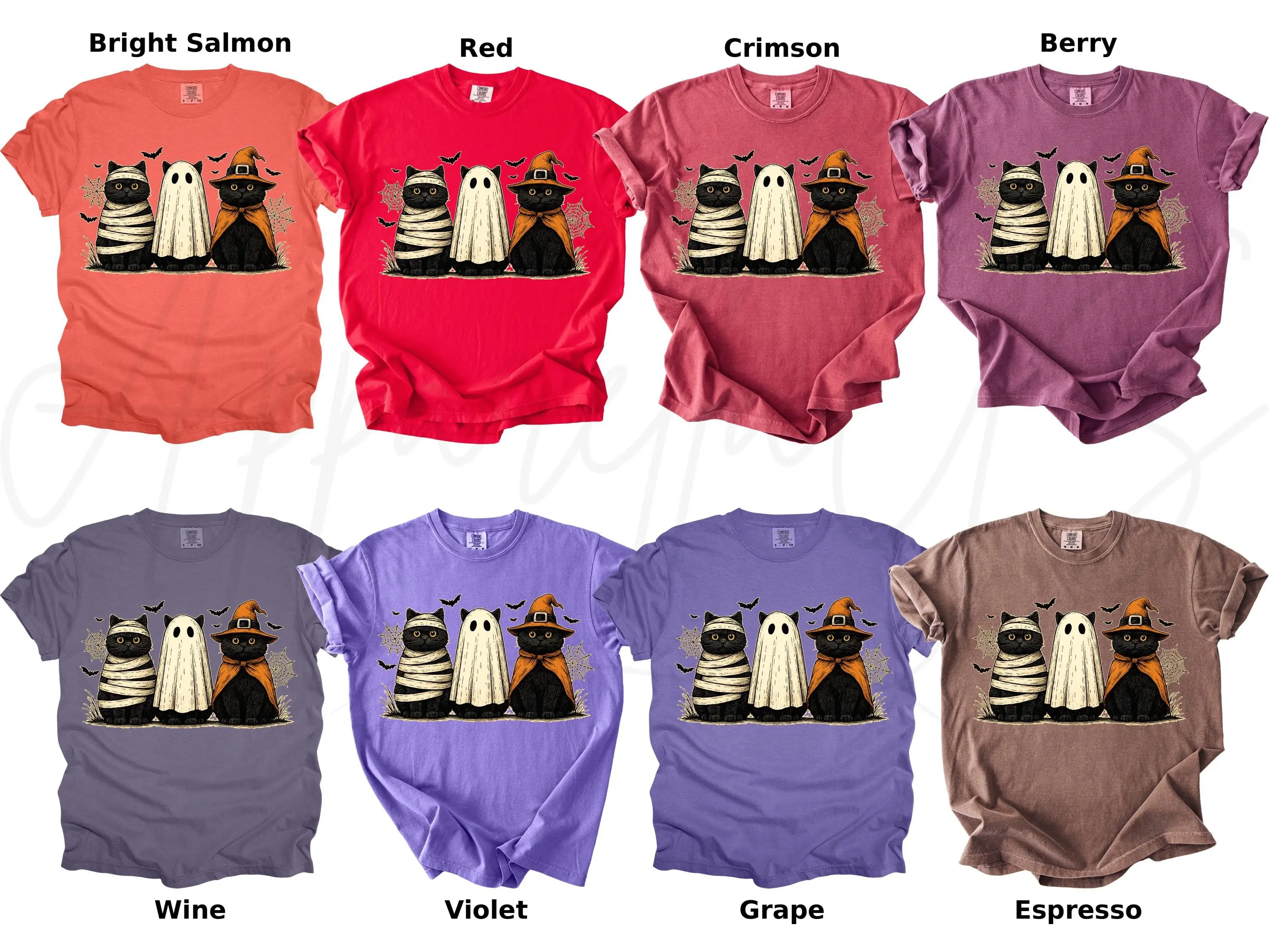 Comfort Colors Cute Halloween Cat Shirt, Spooky Black Ghost Witch Cat Tee, Cat Mom Squad Gift Top - photo 2