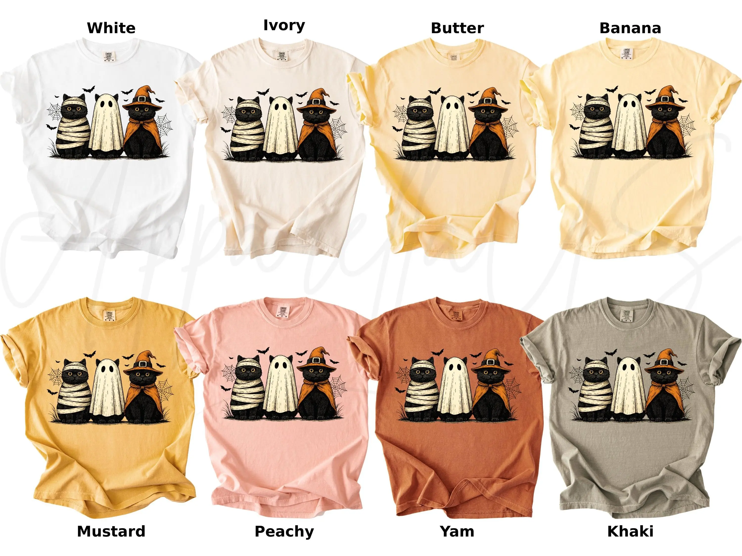 Comfort Colors Cute Halloween Cat Shirt, Spooky Black Ghost Witch Cat Tee, Cat Mom Squad Gift Top - photo 3