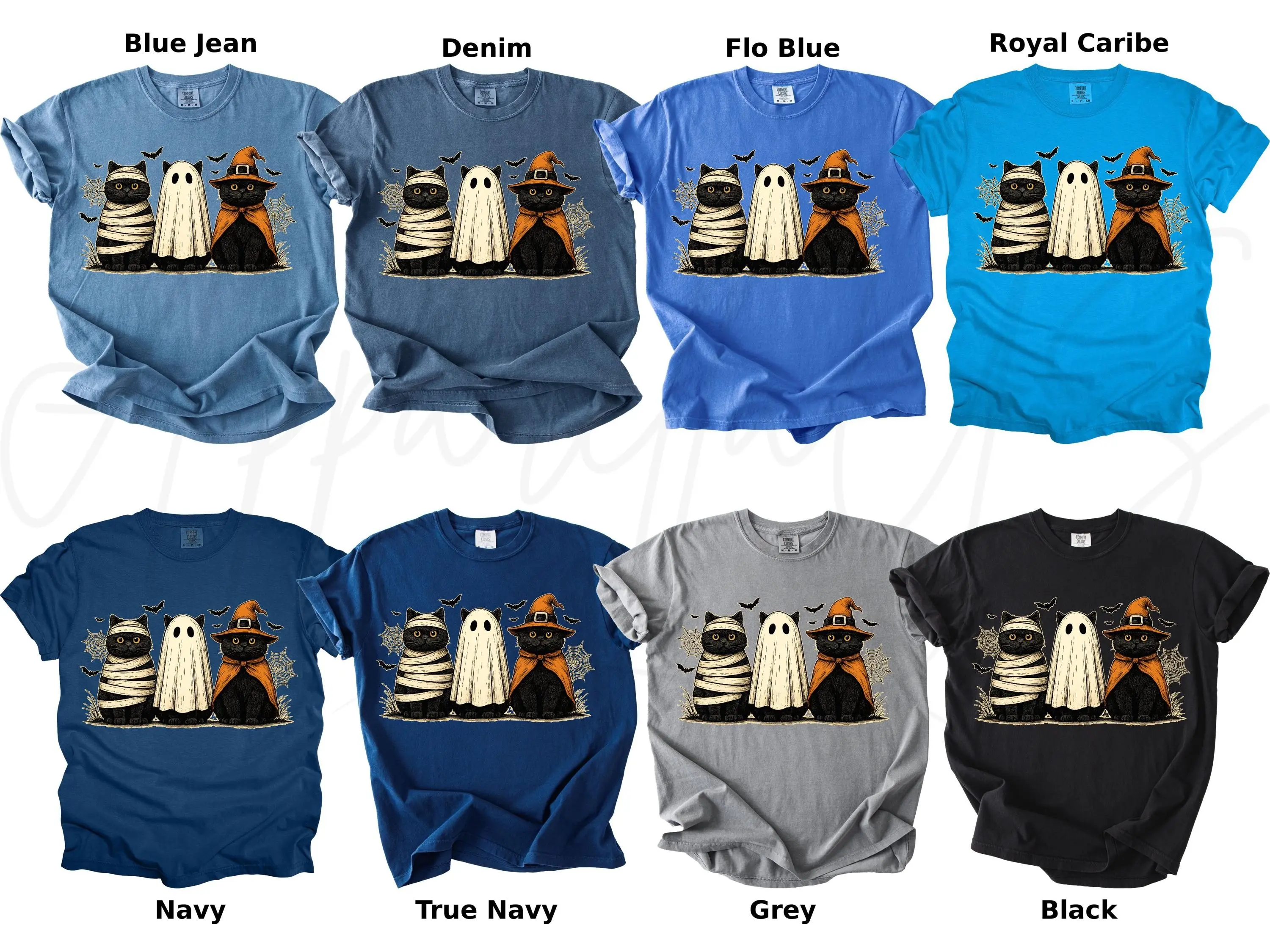 Comfort Colors Cute Halloween Cat Shirt, Spooky Black Ghost Witch Cat Tee, Cat Mom Squad Gift Top - photo 5