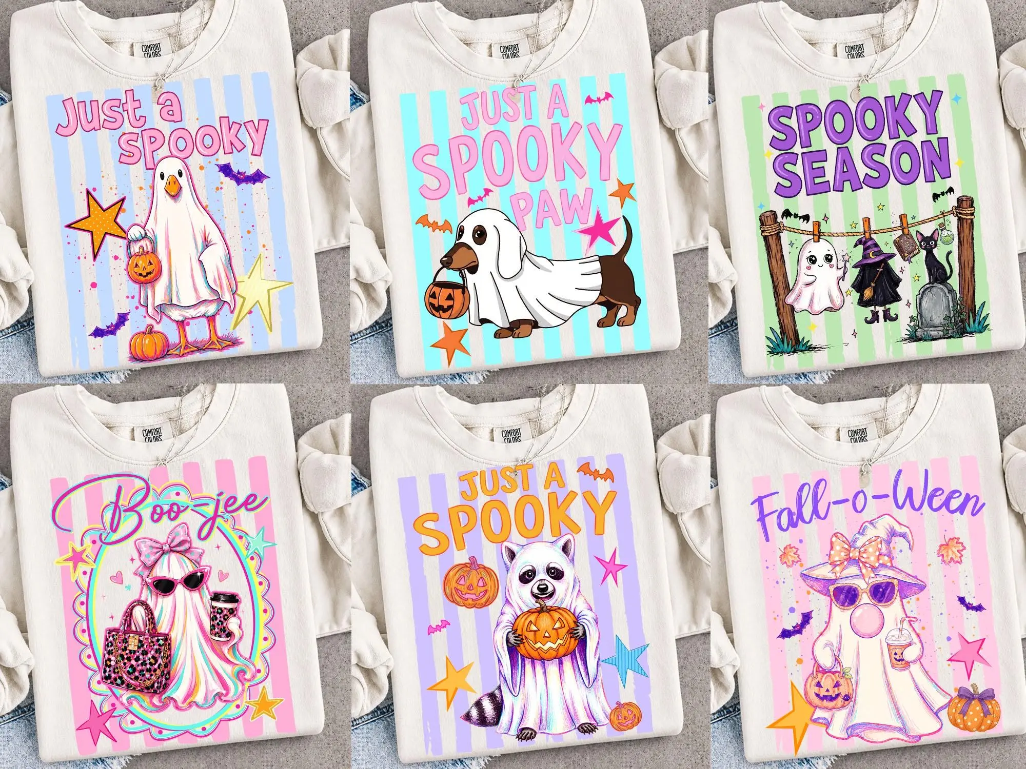 Comfort Colors Cute Halloween Ghost Goose Dog Raccoon Shirt, Just A Spooky Paw Season Set Tshirt