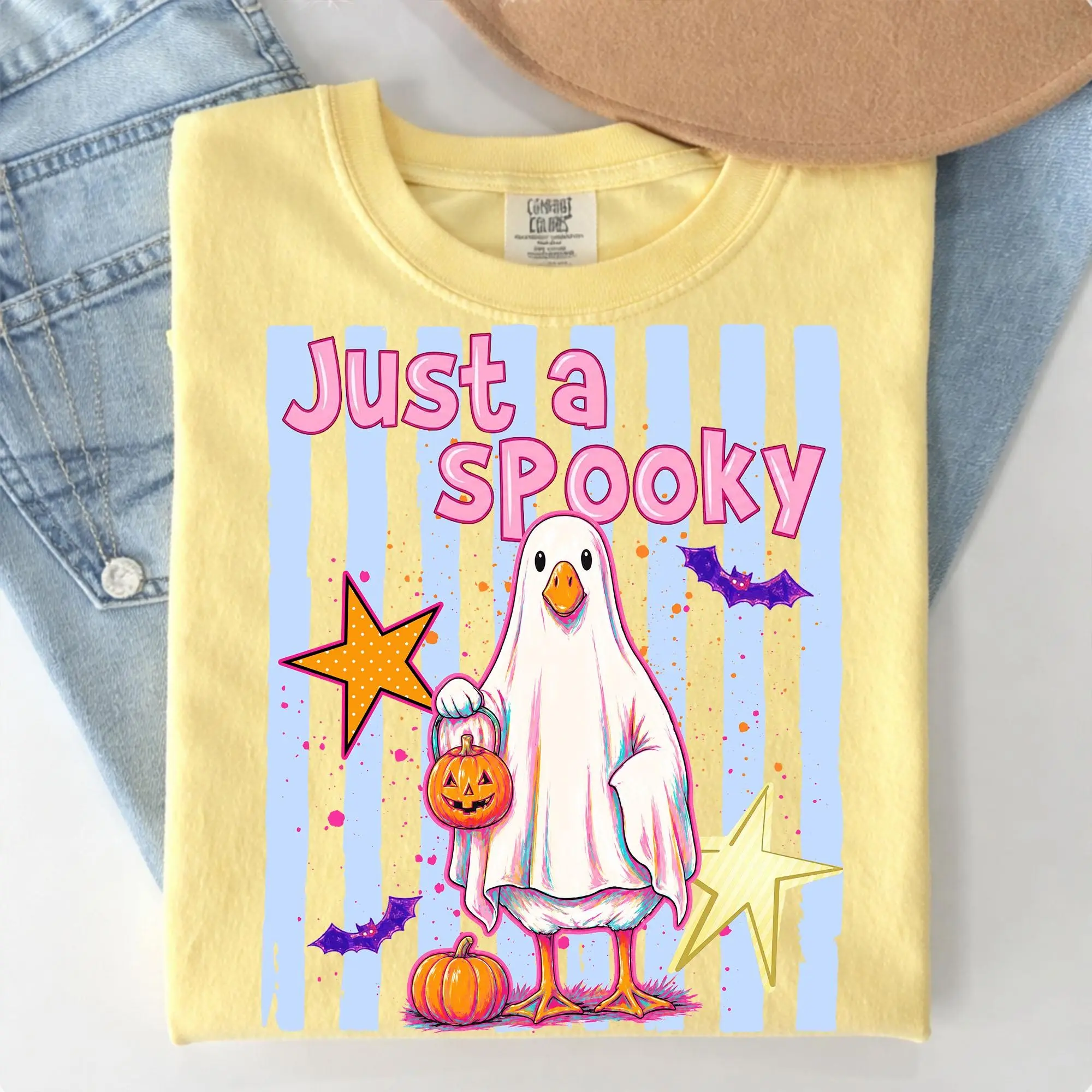 Comfort Colors Cute Halloween Ghost Goose Dog Raccoon Shirt, Just A Spooky Paw Season Set Tshirt - photo 4