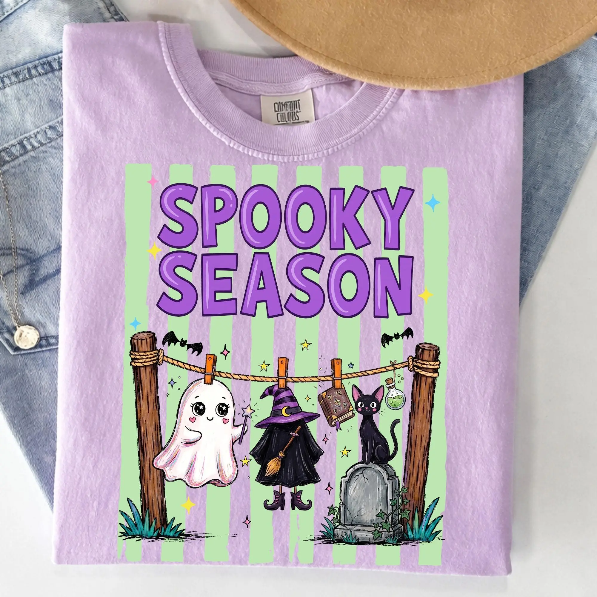 Comfort Colors Cute Halloween Ghost Goose Dog Raccoon Shirt, Just A Spooky Paw Season Set Tshirt - photo 5