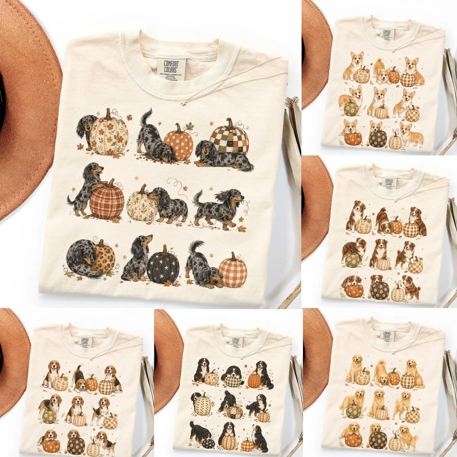 Comfort Colors Cute Pumpkin Dog Breed Shirt, Cottagecore Labrador Golden Dachshund Poodle Fall Tee for Moms