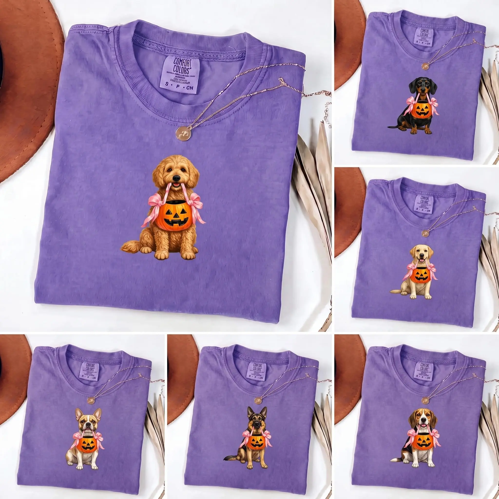 Comfort Colors Cute Pumpkin Basket Dog Mom Shirt, Custom 50+ Breeds Frenchie Dachshund Labrador Fall Tee