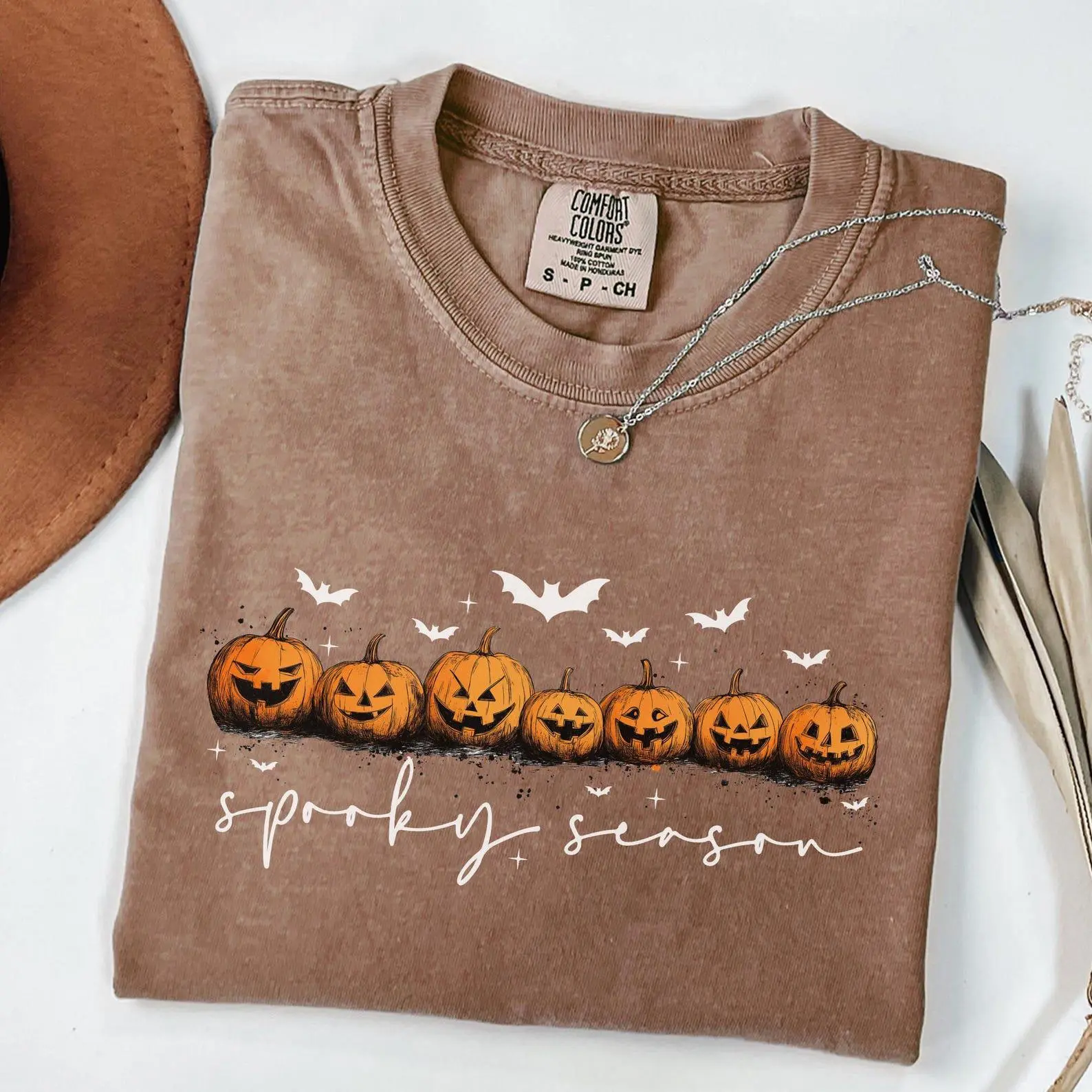 Comfort Colors Tis The Season Cute Ghost Pumpkin Shirt, Womens Halloween Spooky Fall Graphic Tee - photo 2
