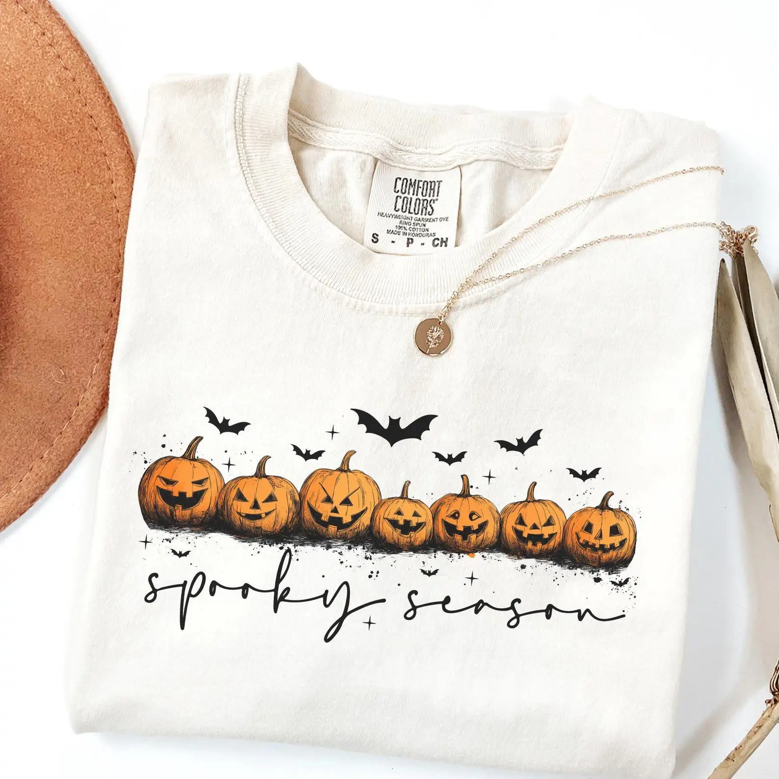 Comfort Colors Tis The Season Cute Ghost Pumpkin Shirt, Womens Halloween Spooky Fall Graphic Tee - photo 3