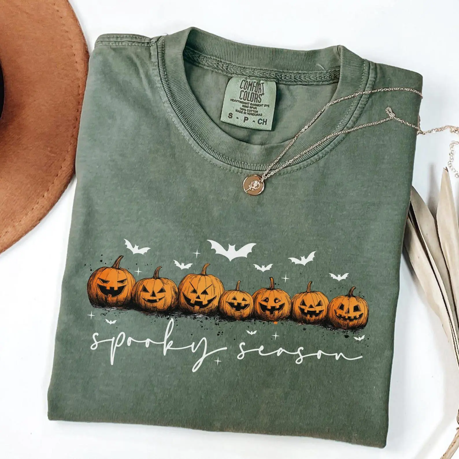 Comfort Colors Tis The Season Cute Ghost Pumpkin Shirt, Womens Halloween Spooky Fall Graphic Tee - photo 4