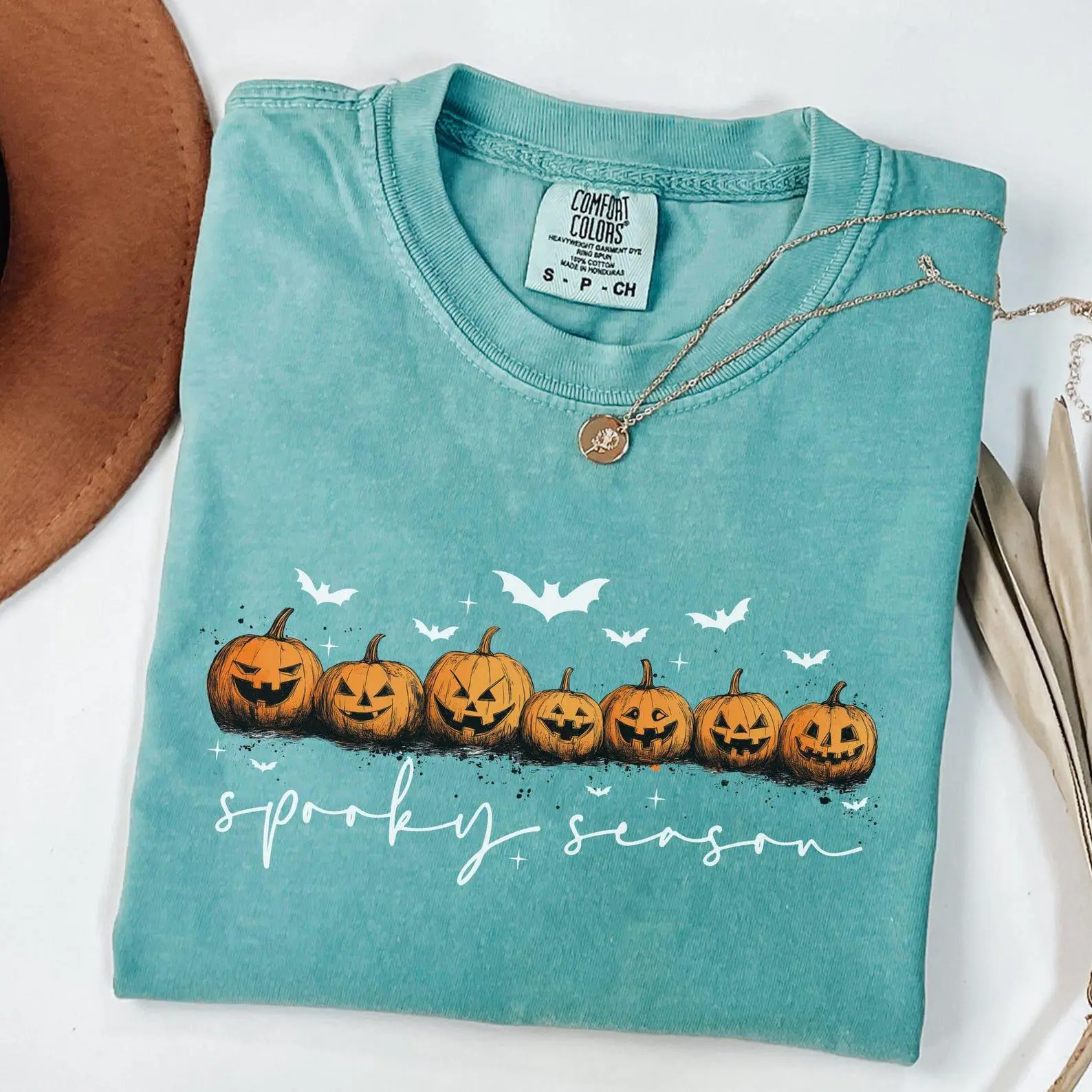 Comfort Colors Tis The Season Cute Ghost Pumpkin Shirt, Womens Halloween Spooky Fall Graphic Tee - photo 5