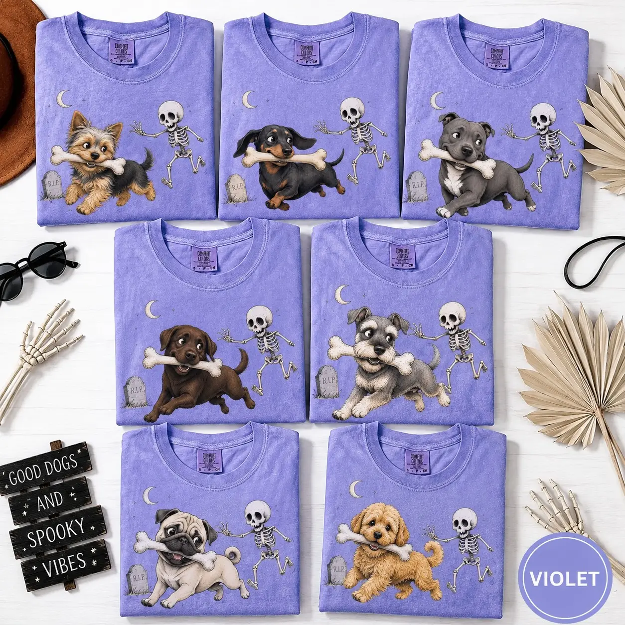 Comfort Colors Cute Skeleton Dog Graphic Tee, Halloween Spooky Pet Lover Shirt, Funny Mom Gift