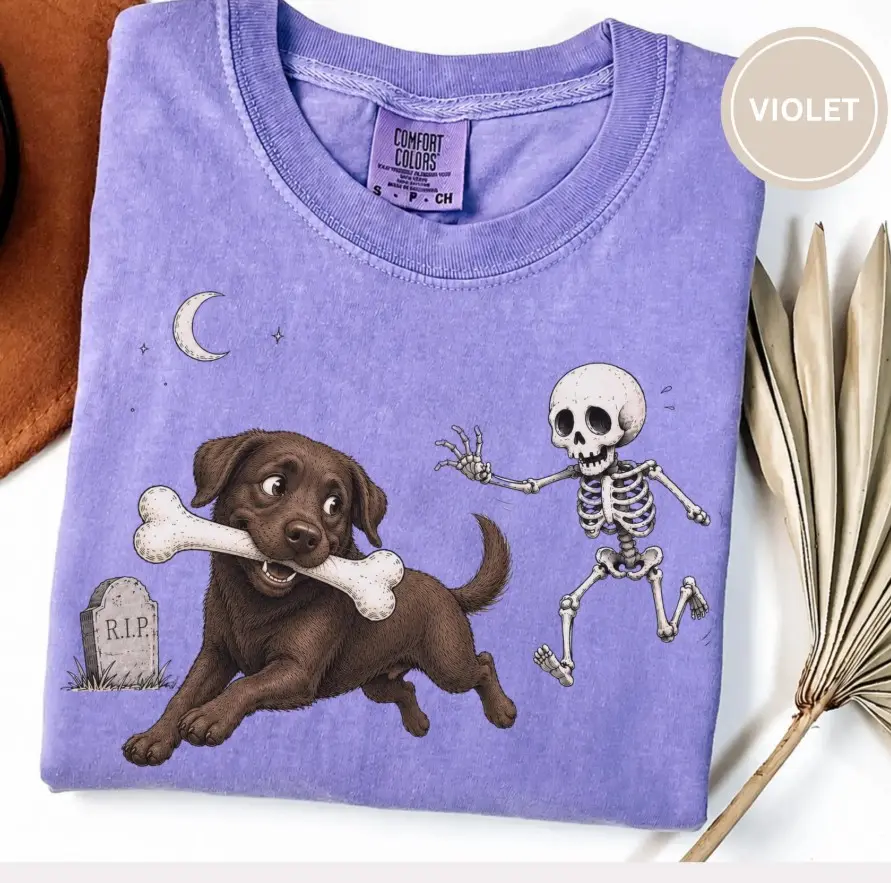 Comfort Colors Cute Skeleton Dog Graphic Tee, Halloween Spooky Pet Lover Shirt, Funny Mom Gift - photo 2