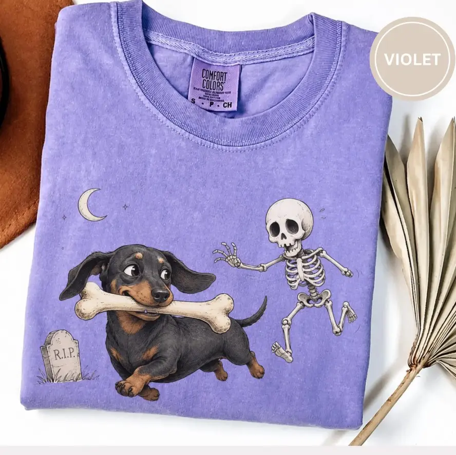 Comfort Colors Cute Skeleton Dog Graphic Tee, Halloween Spooky Pet Lover Shirt, Funny Mom Gift - photo 3