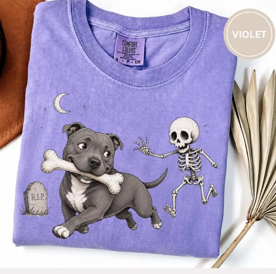 Comfort Colors Cute Skeleton Dog Graphic Tee, Halloween Spooky Pet Lover Shirt, Funny Mom Gift - photo 4