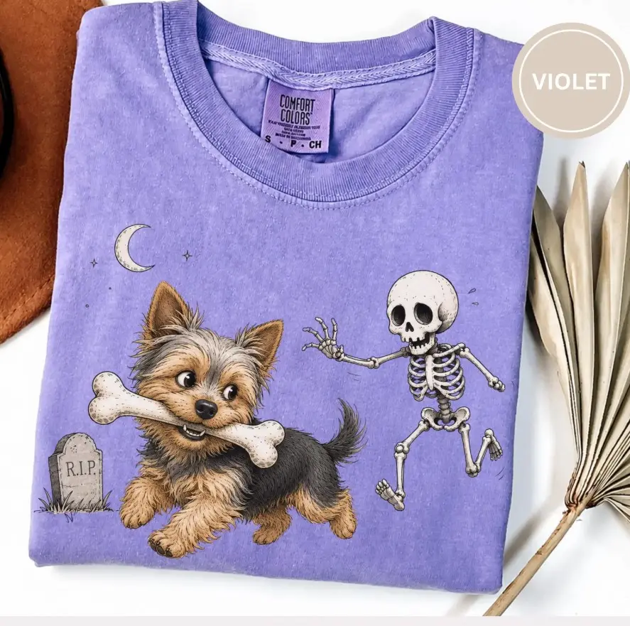 Comfort Colors Cute Skeleton Dog Graphic Tee, Halloween Spooky Pet Lover Shirt, Funny Mom Gift - photo 5