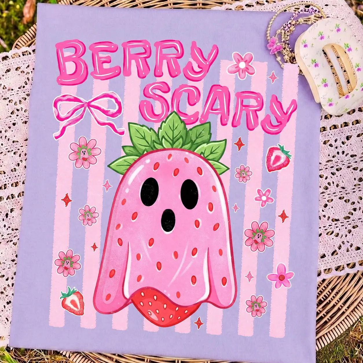 Comfort Colors Cute Strawberry Ghost Shirt, Berry Scary Spooky Summerween Funny Preppy Halloween T-Shirt - photo 2