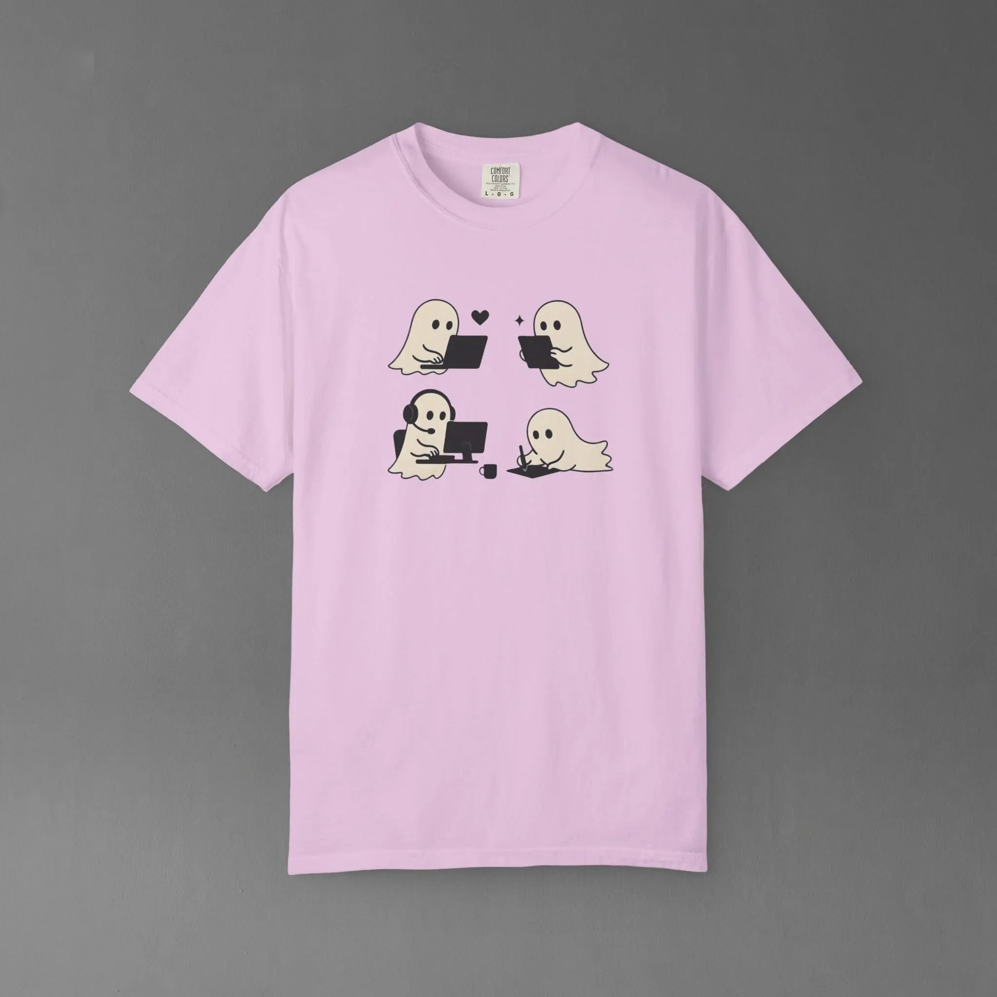 Comfort Colors Cute Working Ghost Shirt, Funny Halloween Graphic Tee, Cozy Spooky Season Unisex Fall Top - photo 3