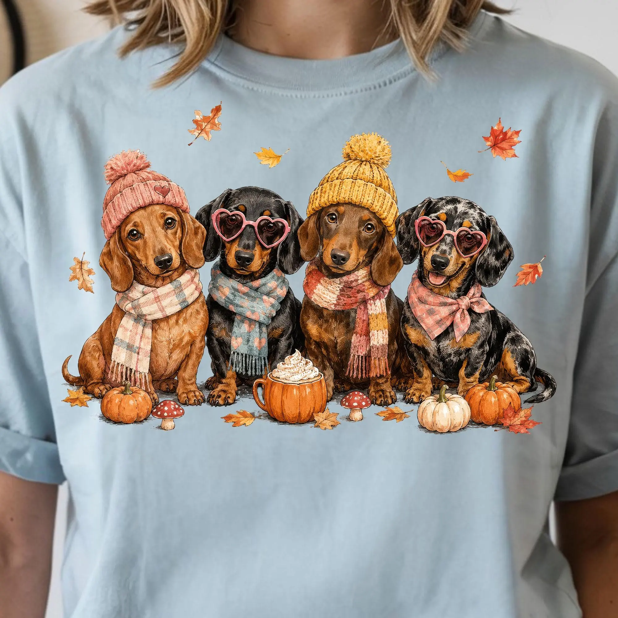 Comfort Colors Dachshund Fall Shirt, Cute Wiener Dog Mom Pumpkin Thanksgiving Autumn Gift - photo 2