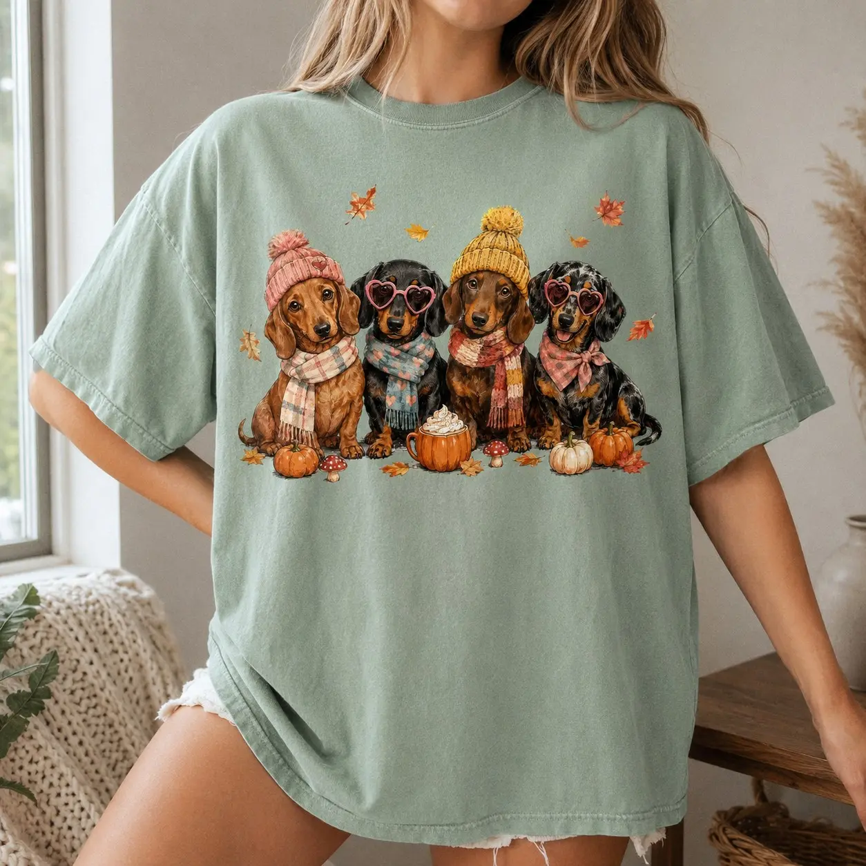 Comfort Colors Dachshund Fall Shirt, Cute Wiener Dog Mom Pumpkin Thanksgiving Autumn Gift - photo 5