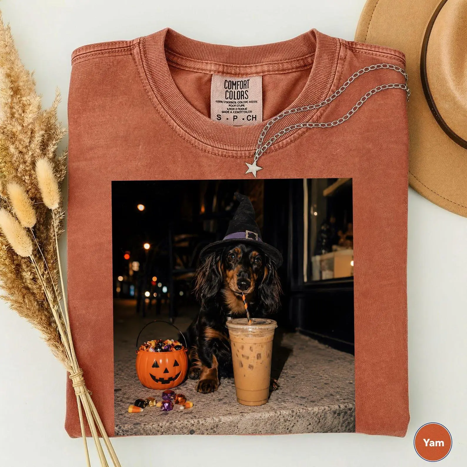 Comfort Colors Dachshund Halloween Sweatshirt, Iced Coffee Dog Mom Crewneck, Funny Pet Mama Fall Gift