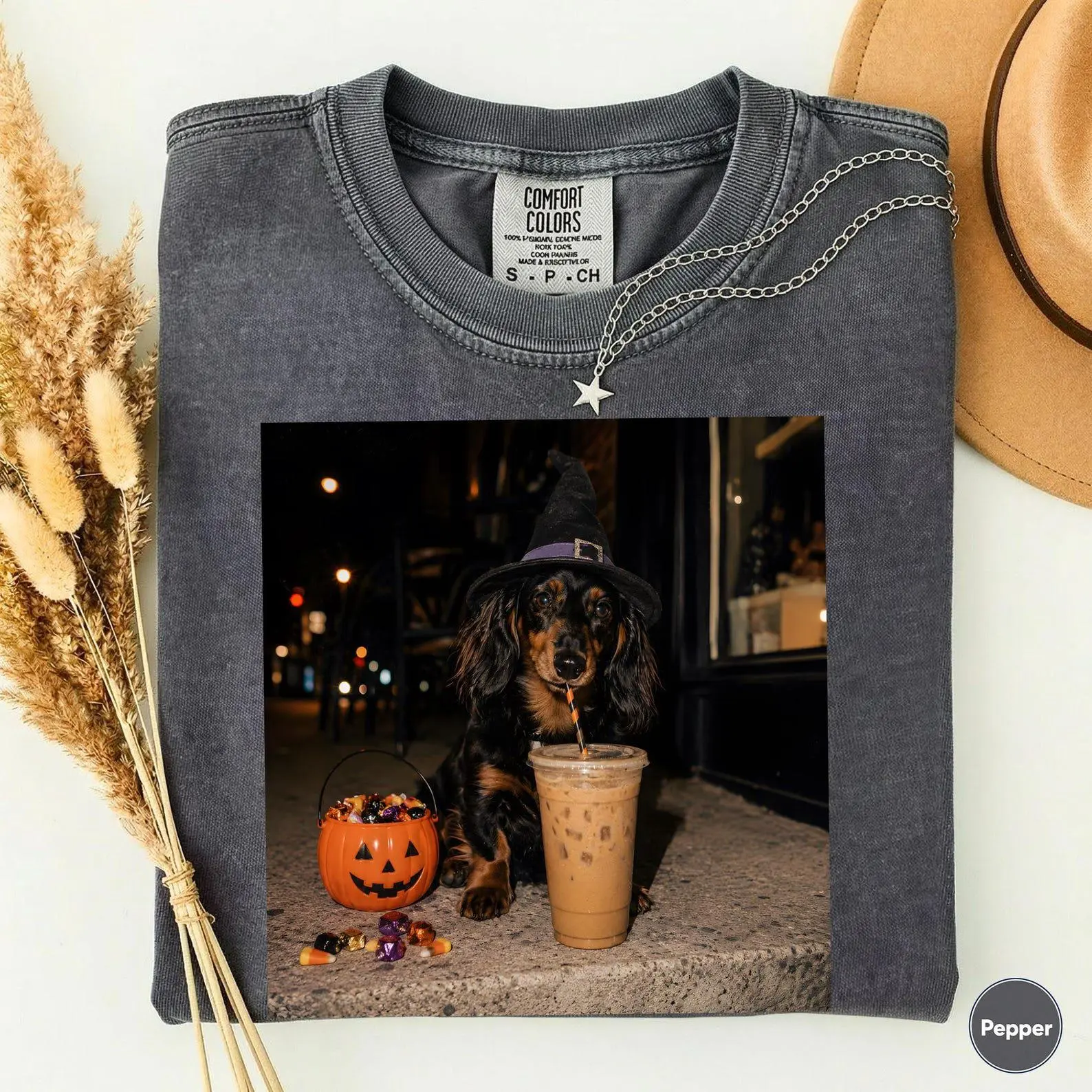 Comfort Colors Dachshund Halloween Sweatshirt, Iced Coffee Dog Mom Crewneck, Funny Pet Mama Fall Gift - photo 2