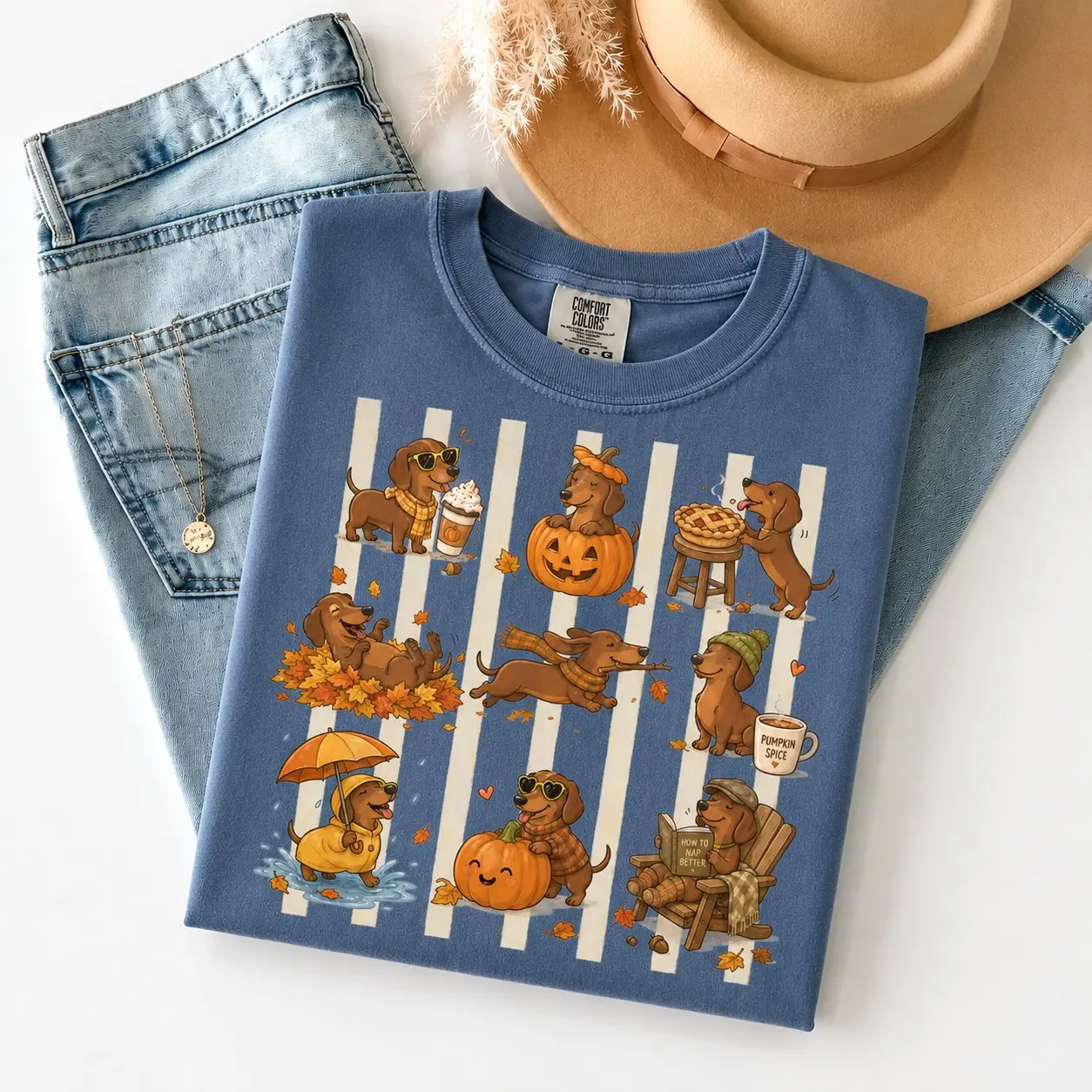 Comfort Colors Dachshund Halloween Shirt, Cute Sausage Wiener Dog Tee, Autumn Doxie Pumpkin Spice Fall Dog Lover Top - photo 2