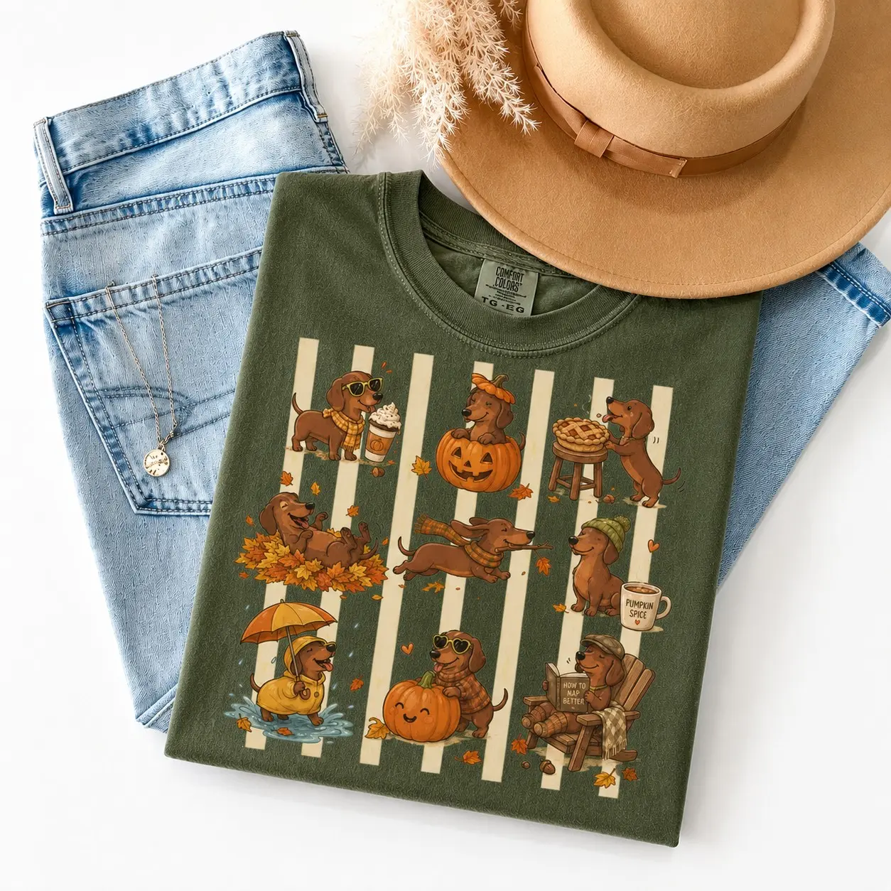Comfort Colors Dachshund Halloween Shirt, Cute Sausage Wiener Dog Tee, Autumn Doxie Pumpkin Spice Fall Dog Lover Top - photo 3