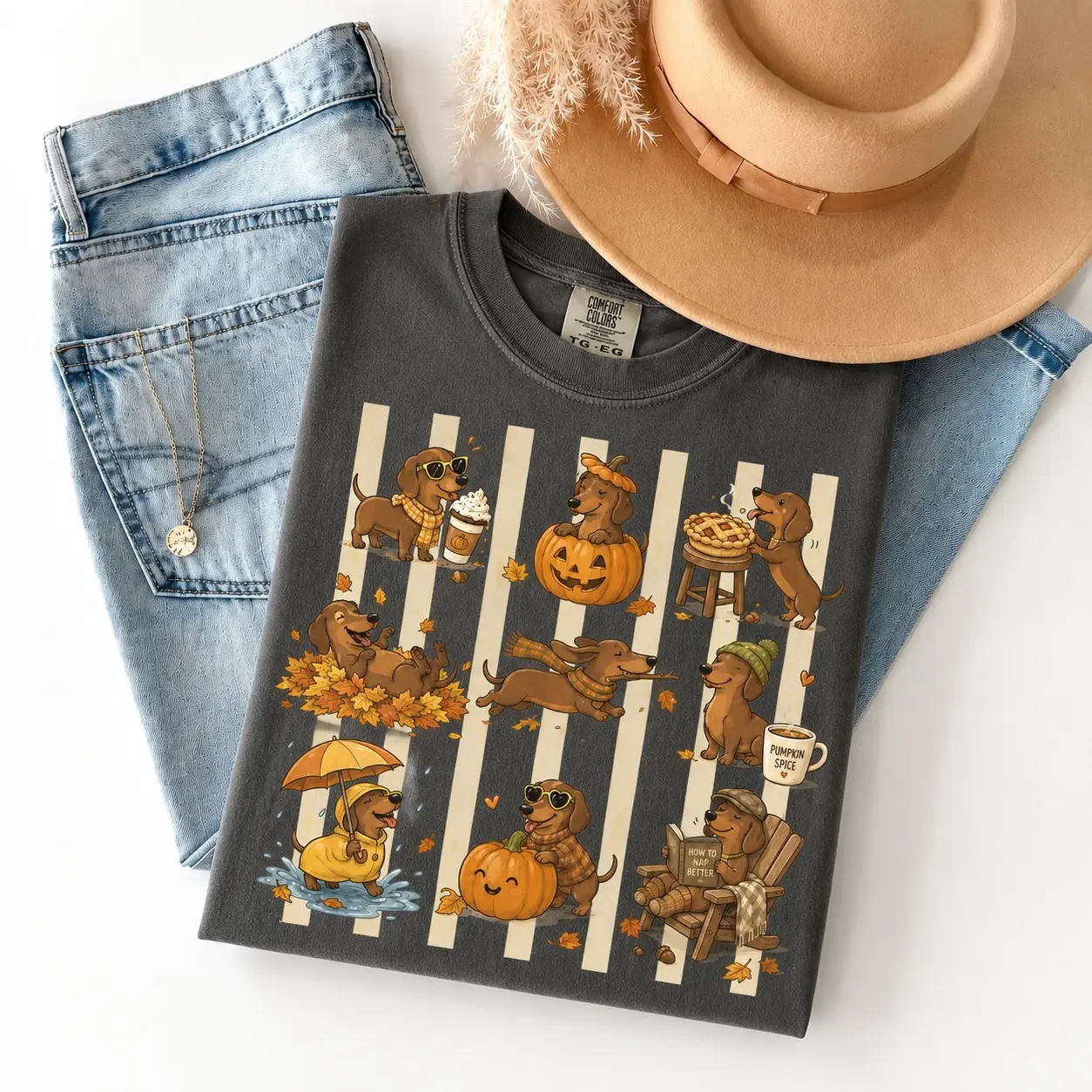 Comfort Colors Dachshund Halloween Shirt, Cute Sausage Wiener Dog Tee, Autumn Doxie Pumpkin Spice Fall Dog Lover Top - photo 4