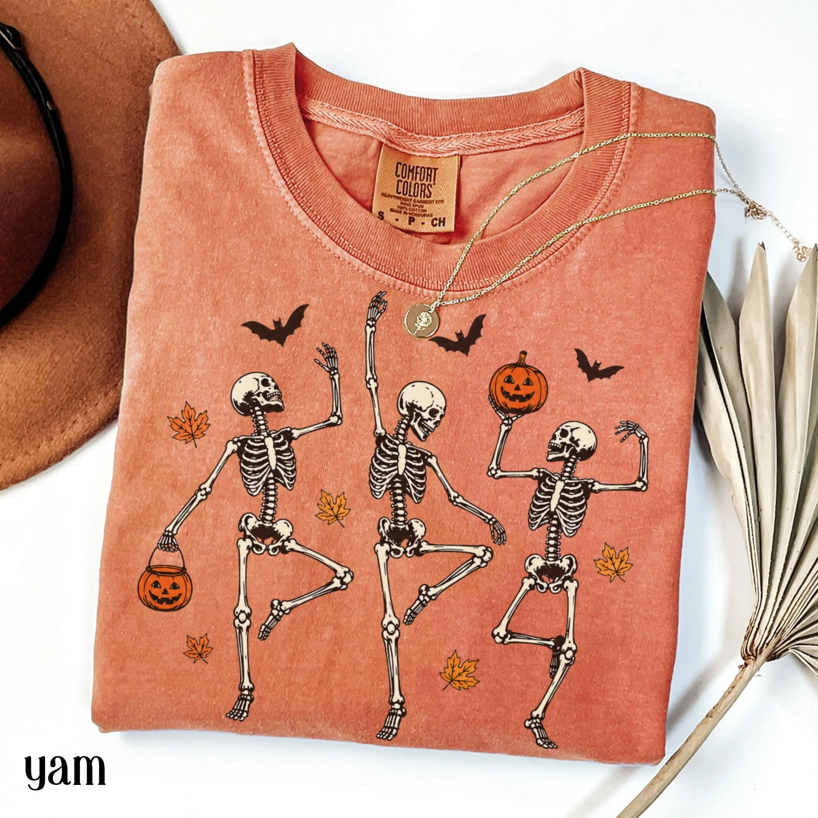 Comfort Colors Dancing Skeleton Halloween Shirt, Spooky Season Vintage Pumpkin Tee, Retro Funny Fall Graphic Top
