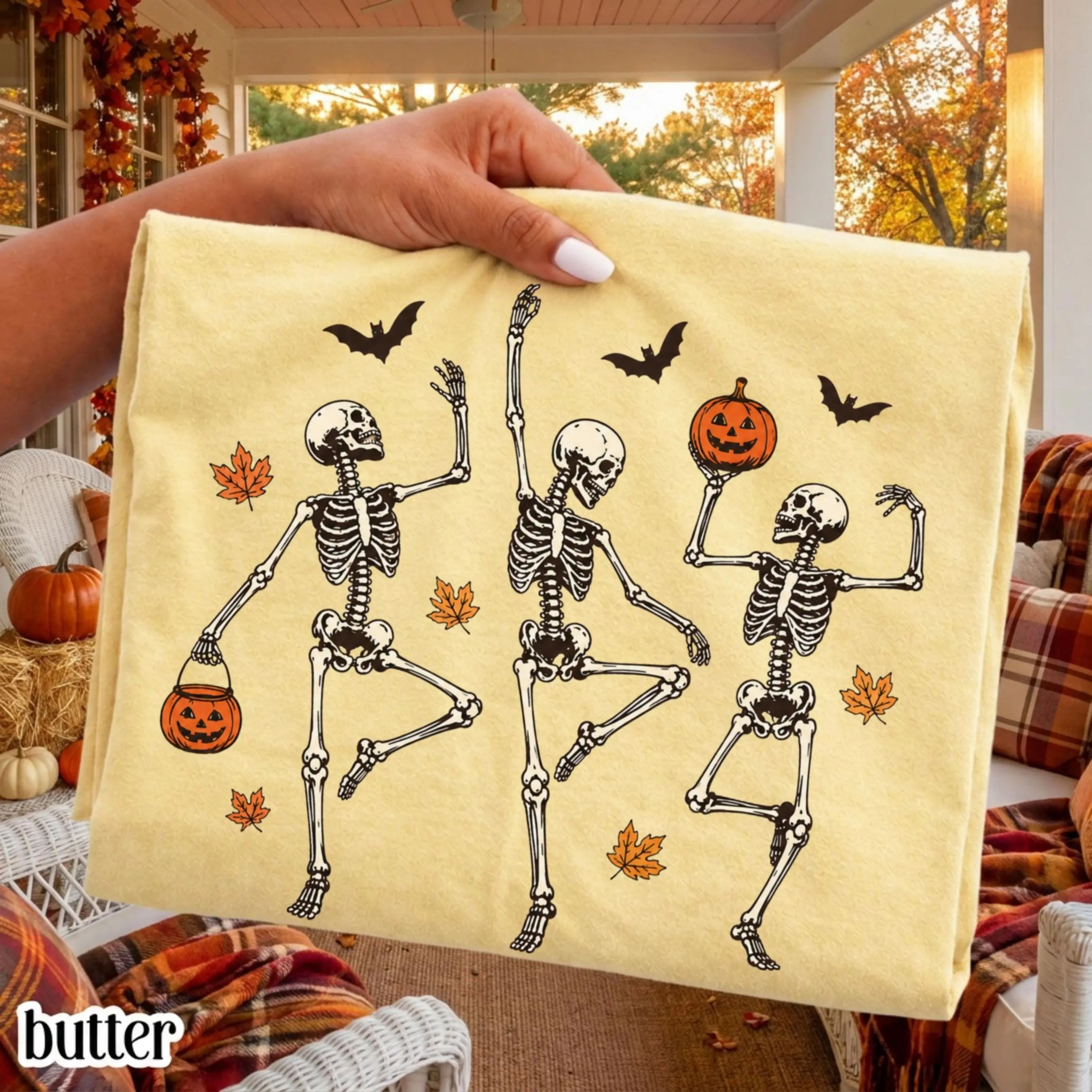 Comfort Colors Dancing Skeleton Halloween Shirt, Spooky Season Vintage Pumpkin Tee, Retro Funny Fall Graphic Top - photo 3