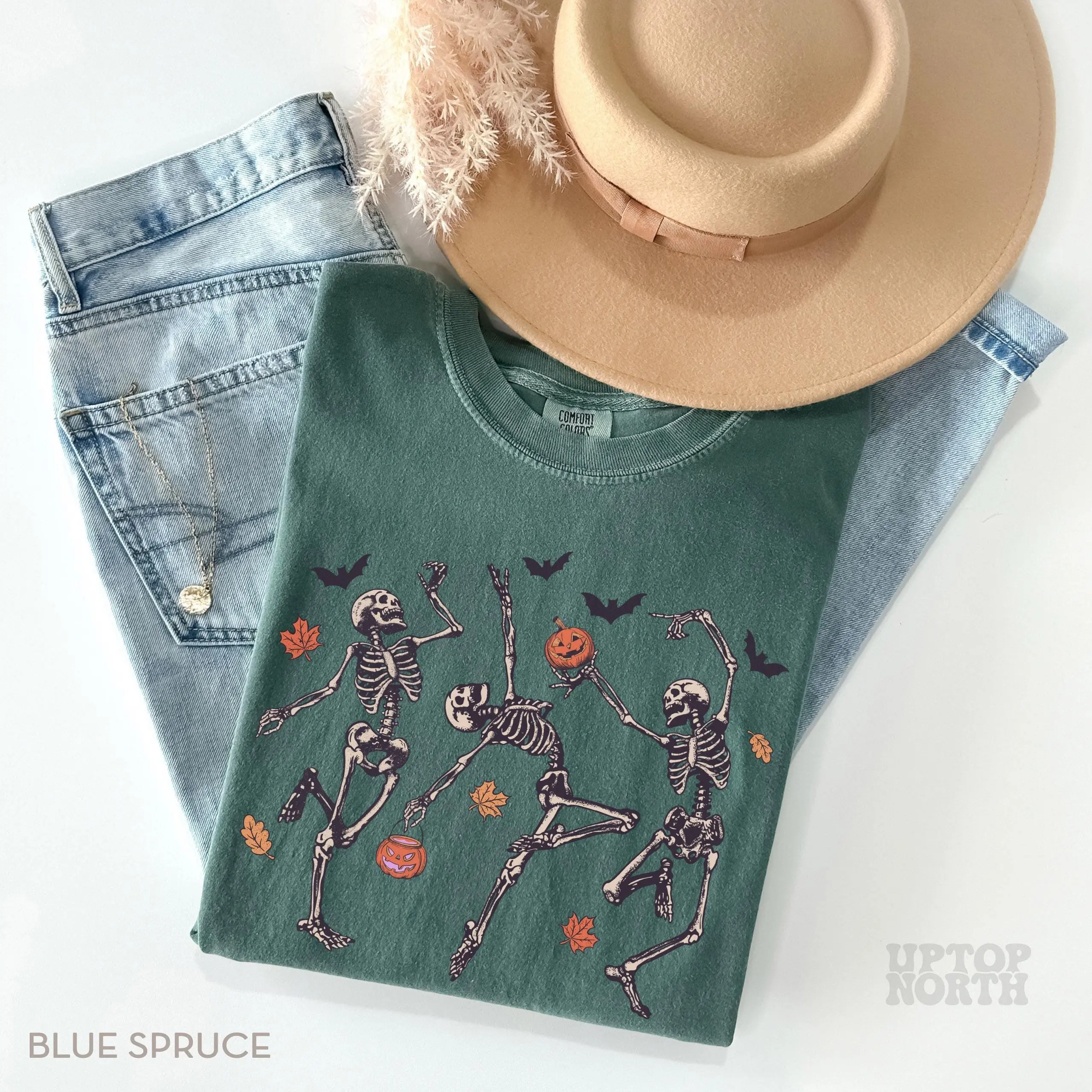 Comfort Colors Dancing Skeleton T-Shirt, Halloween Pumpkin Graphic Tee - photo 2