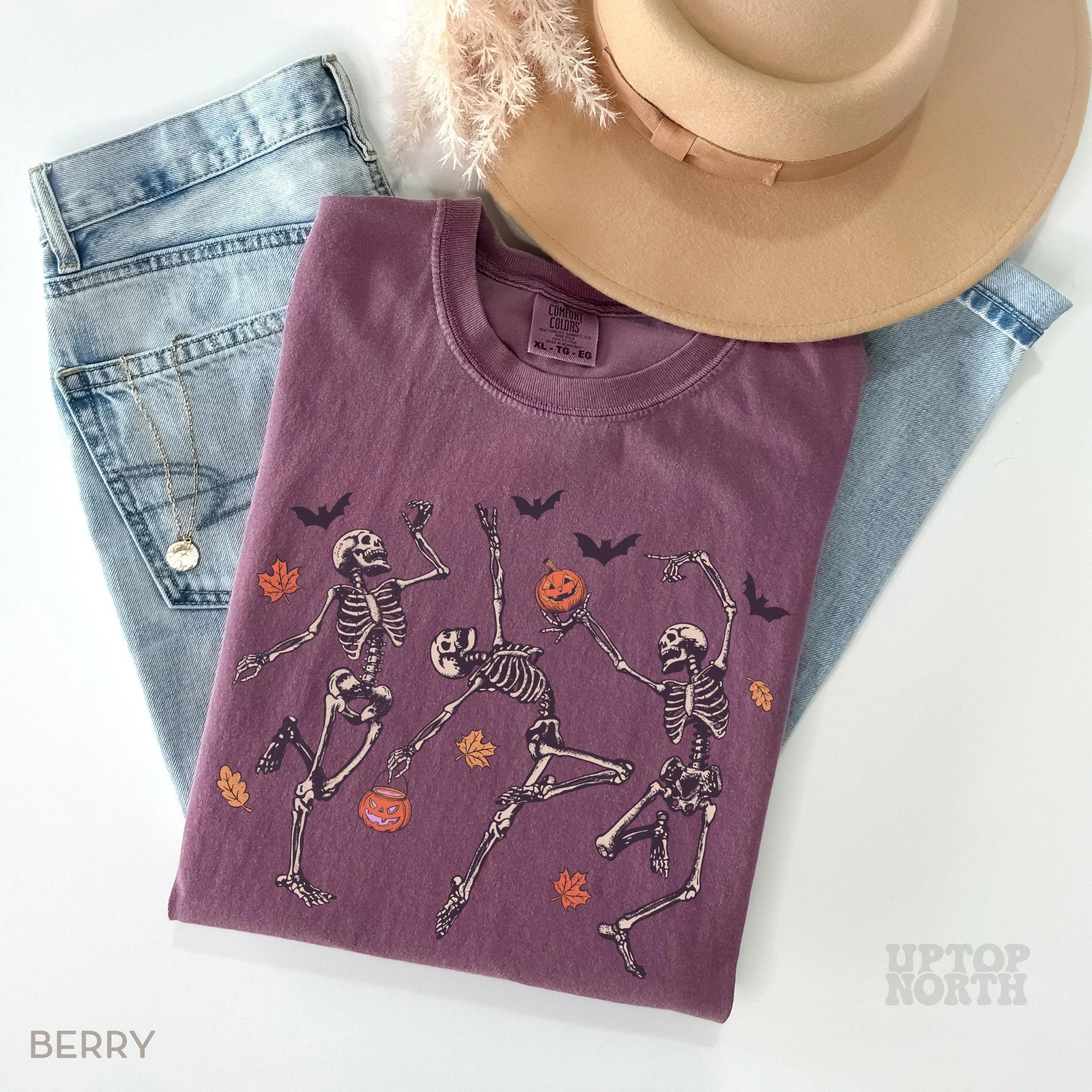 Comfort Colors Dancing Skeleton T-Shirt, Halloween Pumpkin Graphic Tee - photo 3
