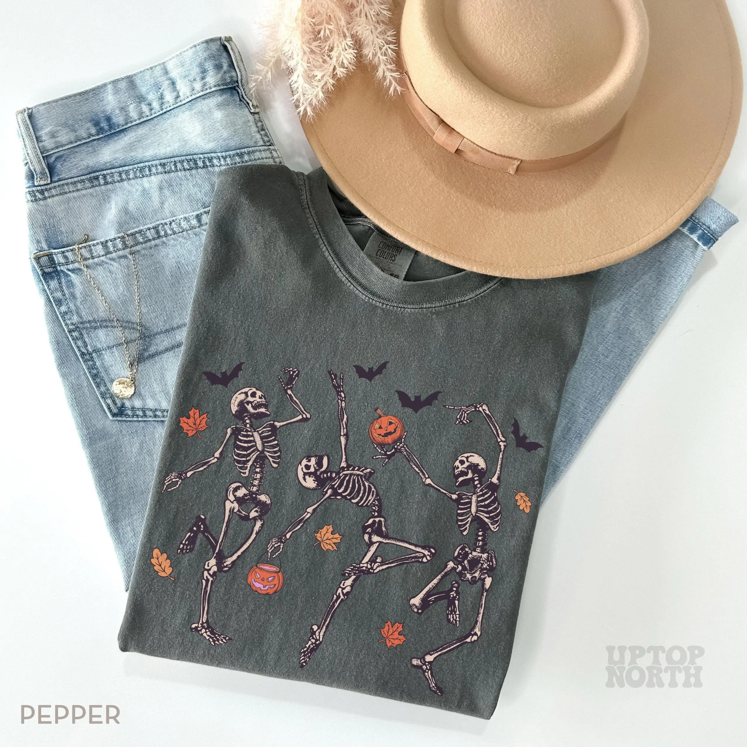 Comfort Colors Dancing Skeleton T-Shirt, Halloween Pumpkin Graphic Tee - photo 4