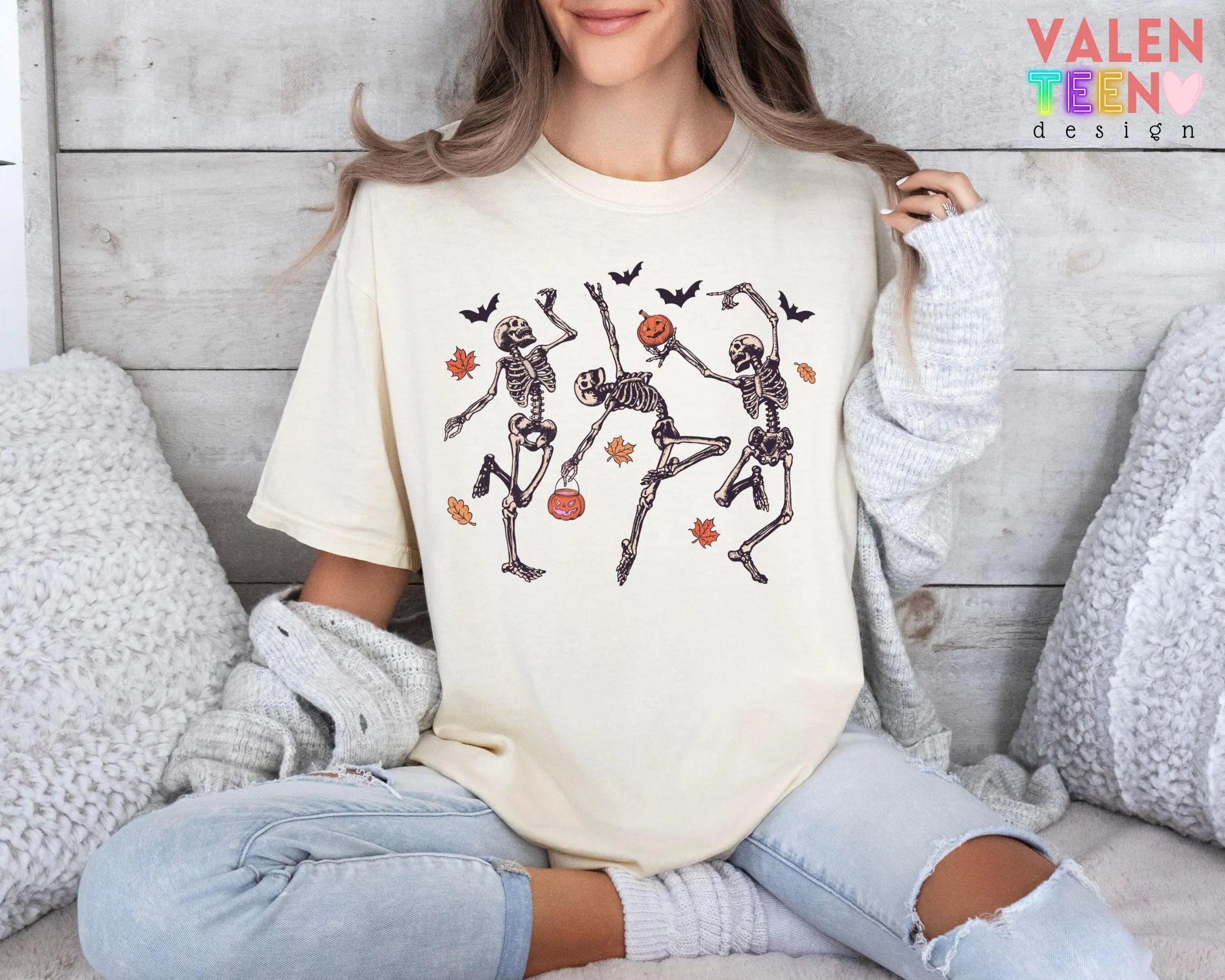 Comfort Colors Dancing Skeletons Shirt, Unisex Preppy Haunted House Ghost Girly Spooky Season Tee - photo 3