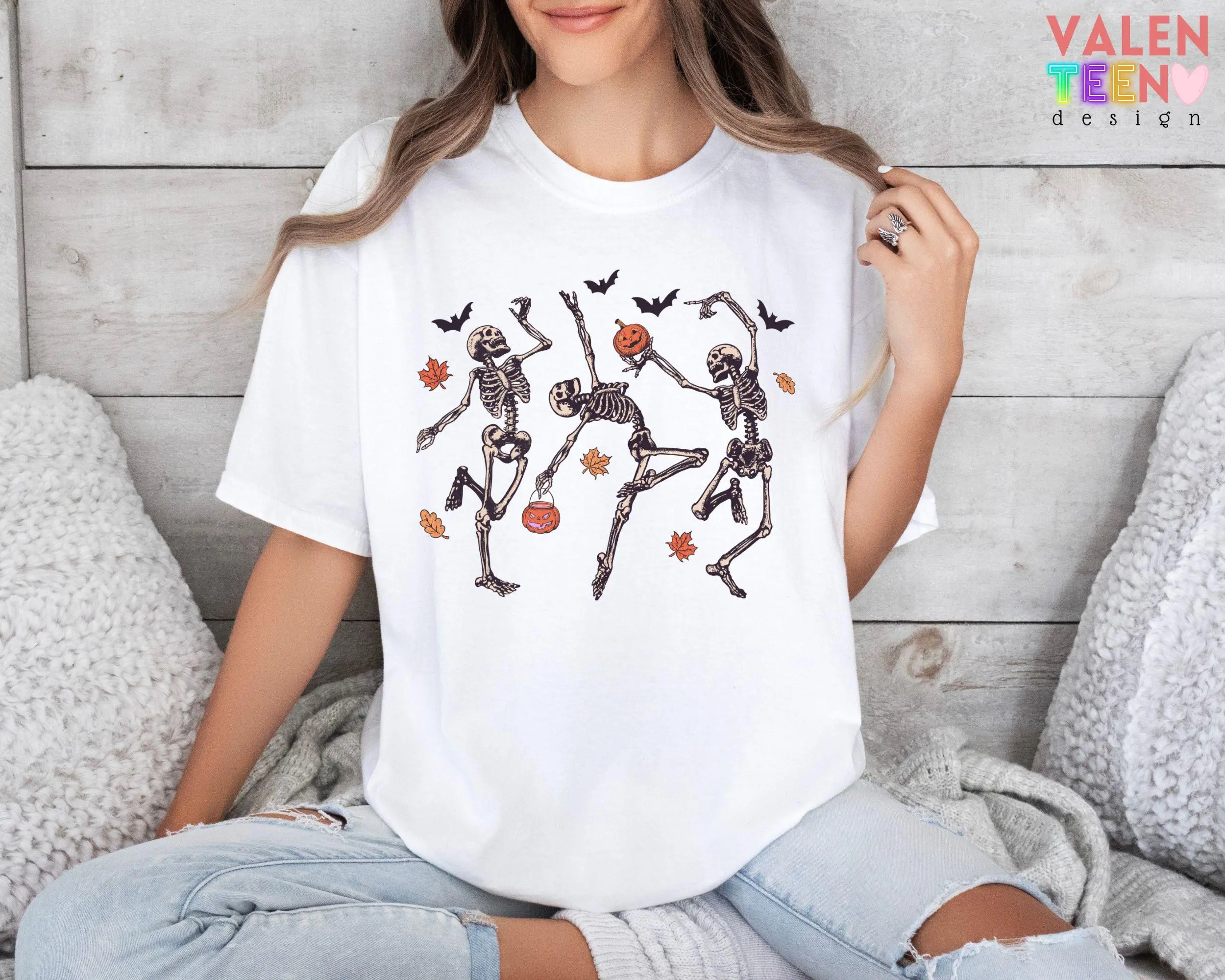 Comfort Colors Dancing Skeletons Shirt, Unisex Preppy Haunted House Ghost Girly Spooky Season Tee - photo 5