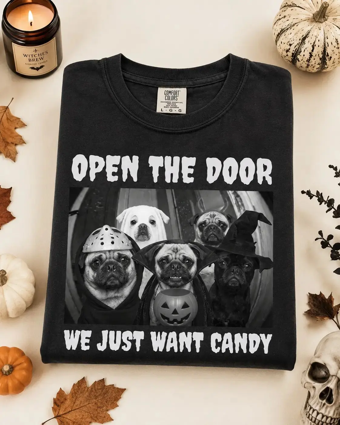 Comfort Colors Open the Door We Just Want Candy Halloween Shirt, Golden Retriever Dog Lover Spooky Season Tee
