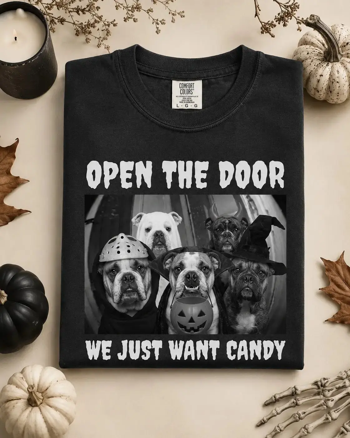 Comfort Colors Open the Door We Just Want Candy Halloween Shirt, Golden Retriever Dog Lover Spooky Season Tee - photo 2