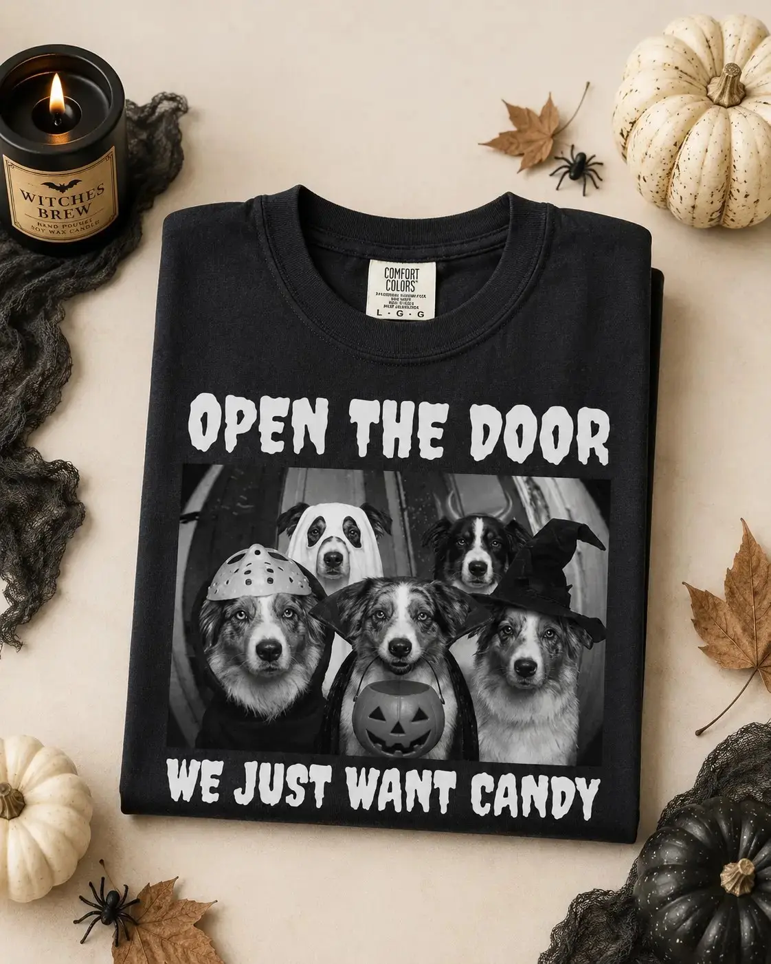 Comfort Colors Open the Door We Just Want Candy Halloween Shirt, Golden Retriever Dog Lover Spooky Season Tee - photo 4