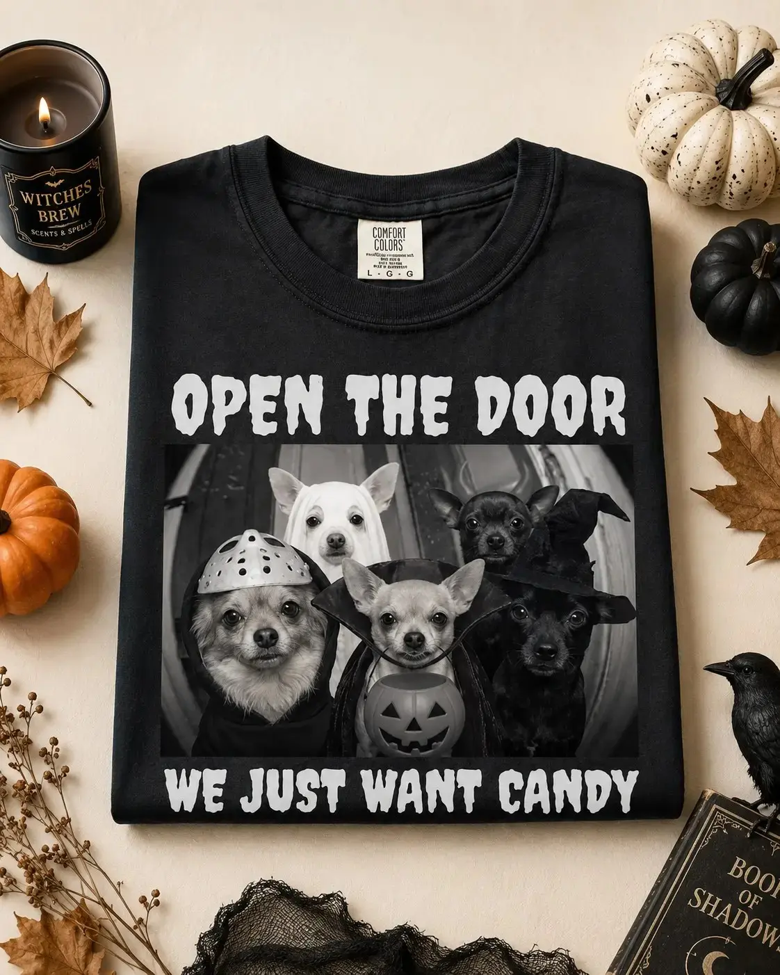 Comfort Colors Open the Door We Just Want Candy Halloween Shirt, Golden Retriever Dog Lover Spooky Season Tee - photo 5