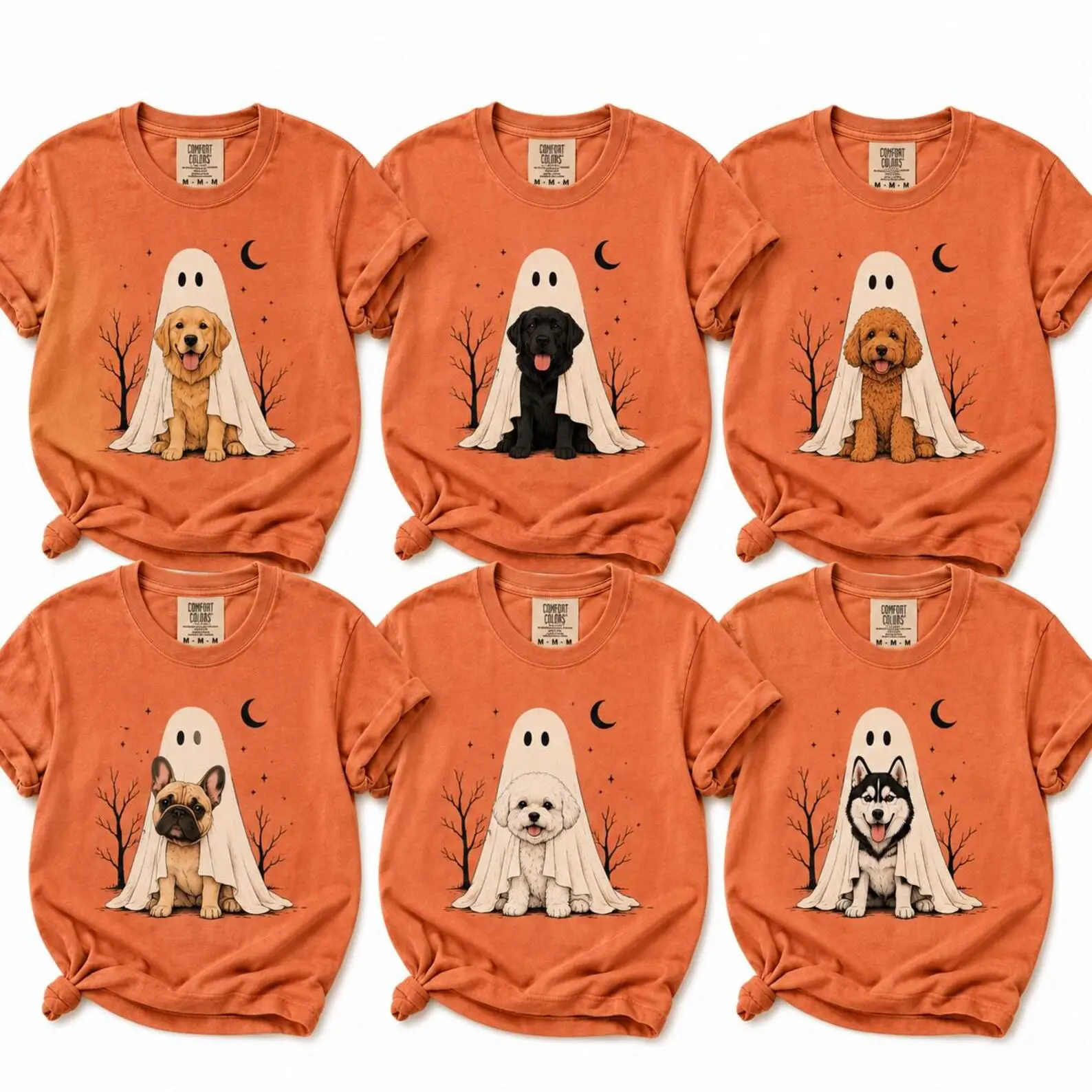 Comfort Colors Dog Ghost Halloween Shirt, Custom Breed Graphic Tee, Cute Spooky Pet Mom Trick Or Treat Gift - photo 2