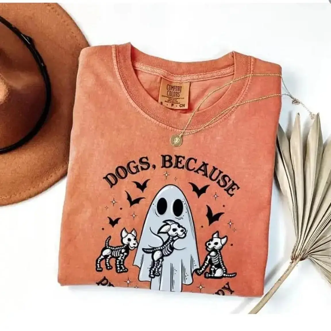 Comfort Colors Dogs Because People Are Creepy Halloween Shirt, Funny Ghost Lover Tee, Spooky Season Cute Pet Mom Gift