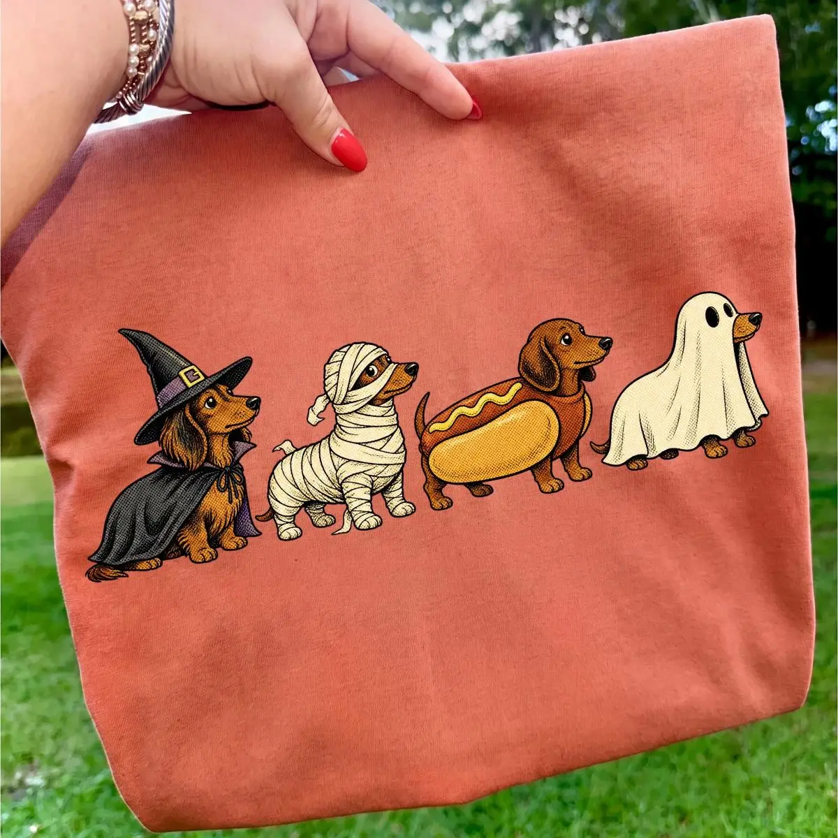Comfort Colors Halloween Dachshund Dog Costume Shirt, Cute Weiner Doxie Ghost Mummy Tee, Pet Lover Gift - photo 2