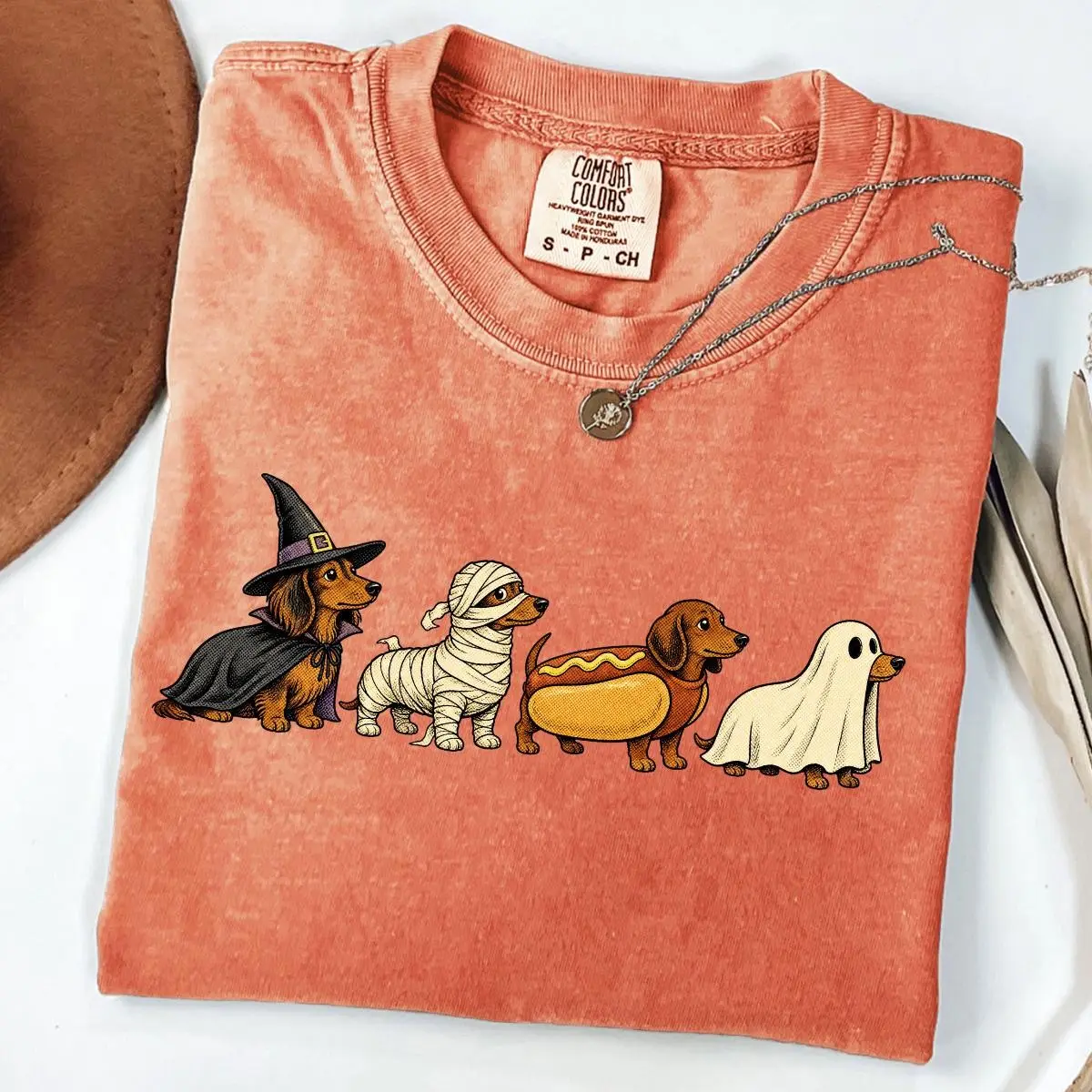 Comfort Colors Halloween Dachshund Dog Costume Shirt, Cute Weiner Doxie Ghost Mummy Tee, Pet Lover Gift - photo 4