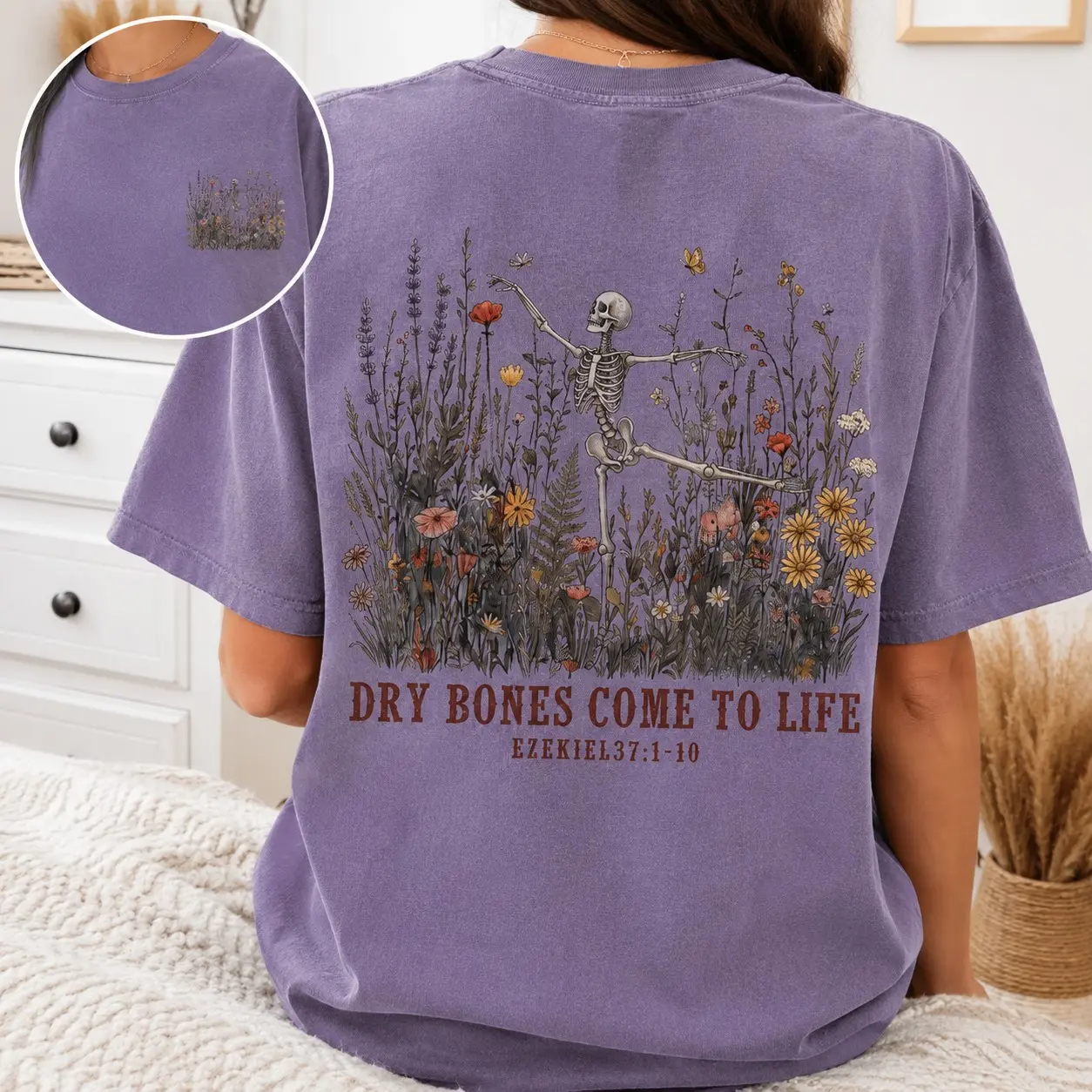Comfort Colors Dry Bones Come To Life Double Sided T-Shirt, Christian Jesus Skull Graphic Tee, Womens Faith Fall Autumn Top - photo 2