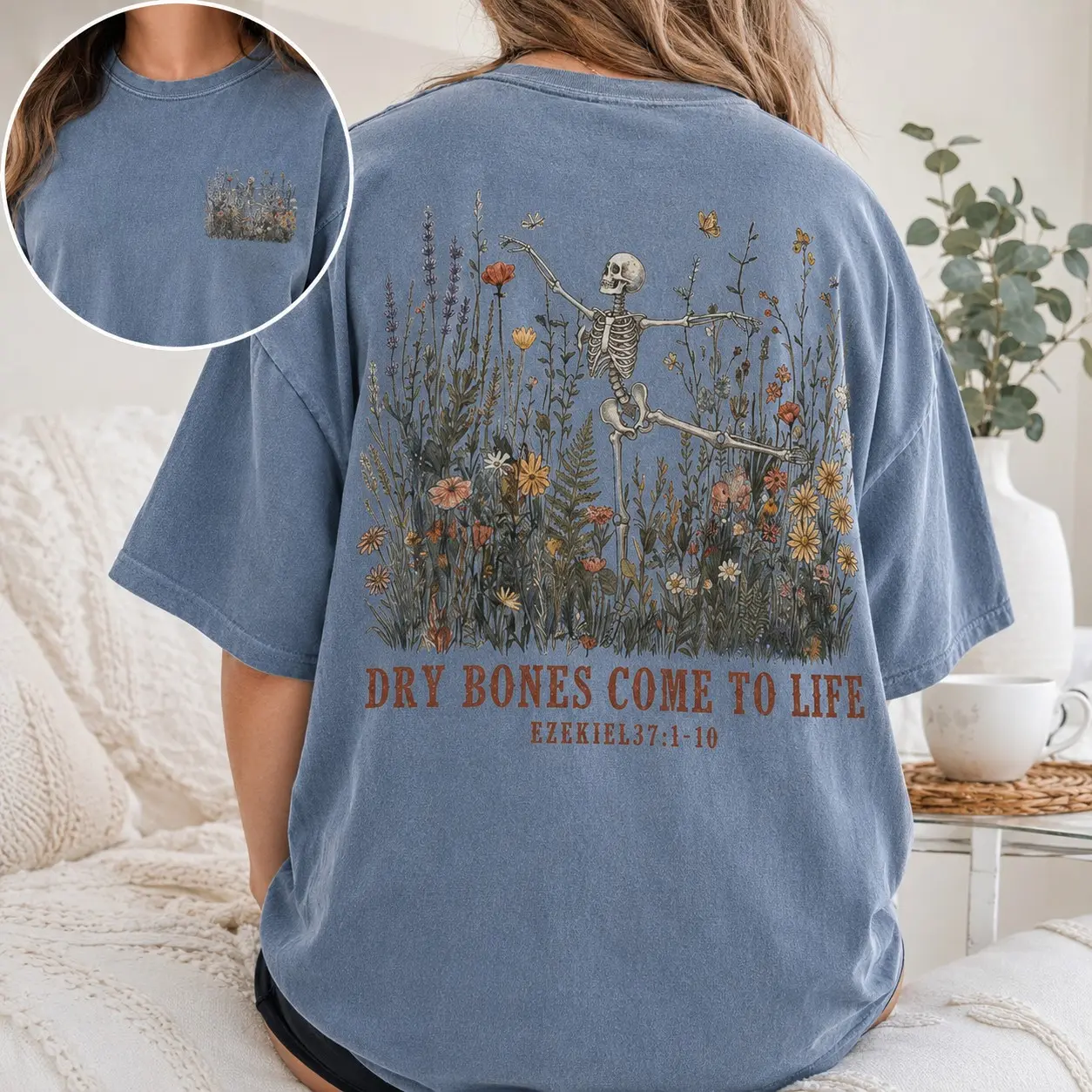 Comfort Colors Dry Bones Come To Life Double Sided T-Shirt, Christian Jesus Skull Graphic Tee, Womens Faith Fall Autumn Top - photo 4